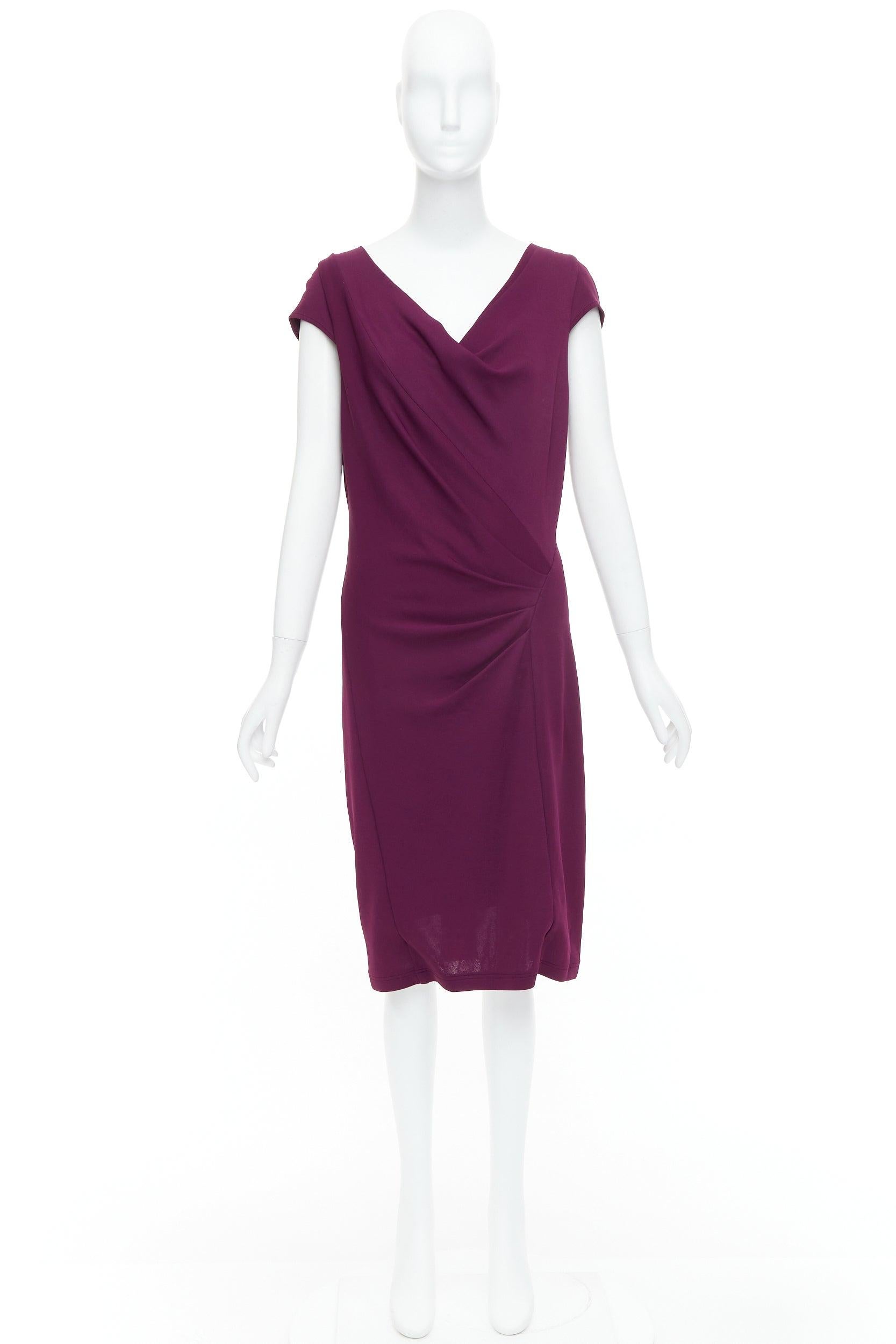 DONNA KARAN dark purple asymmetric drape cowl neck sheath dress L For Sale 4