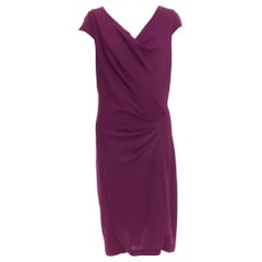 DONNA KARAN Robe fourreau à drapé asymétrique violet foncé L