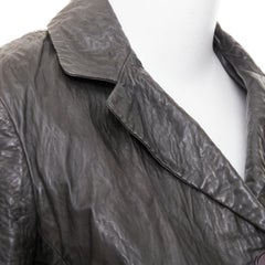 DONNA KARAN dark taupe crinkled lambskin leather blazer jacket IT38 XS