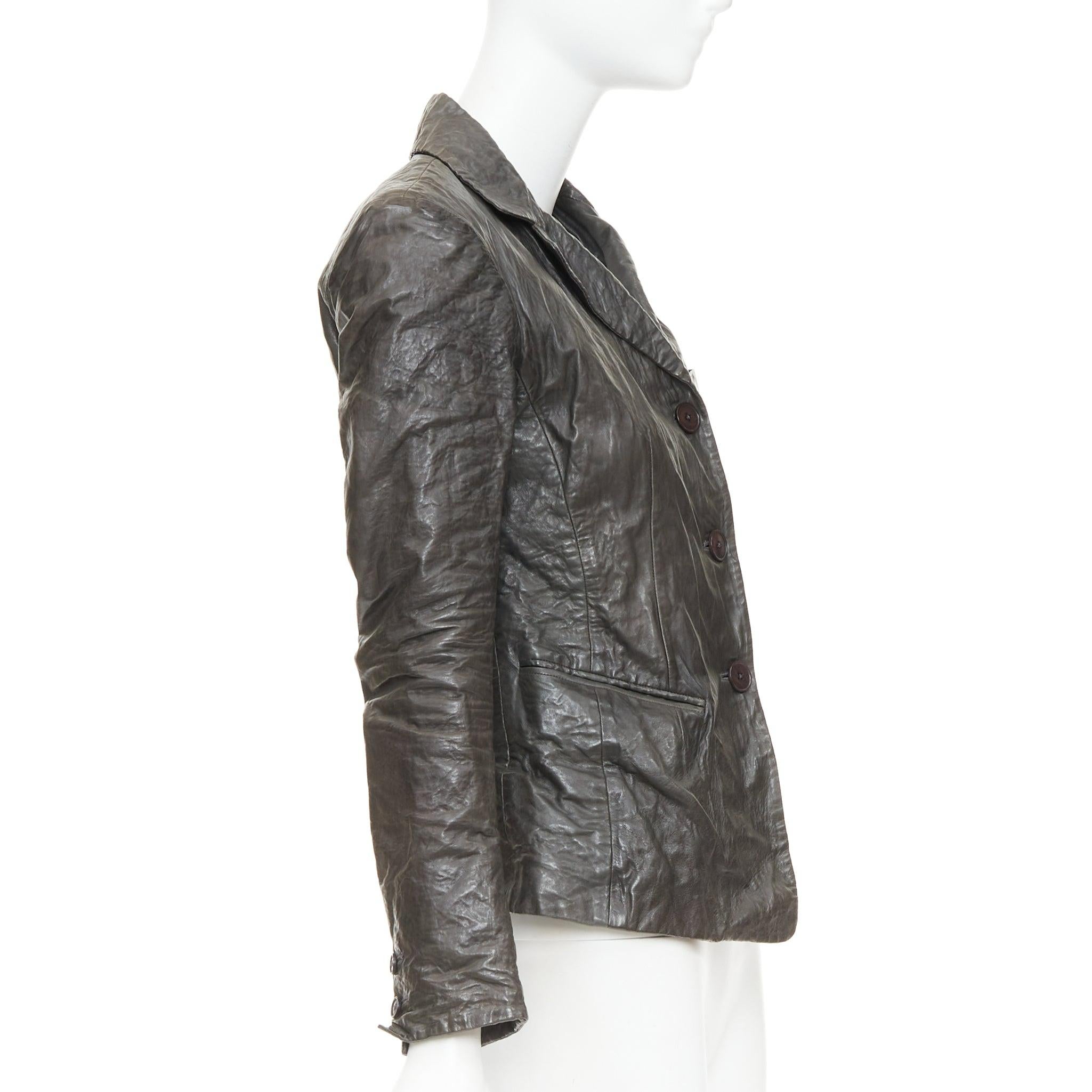 DONNA KARAN chaqueta blazer de piel de cordero arrugada topo oscuro IT38 XS en Bueno estado para la venta en Hong Kong, NT