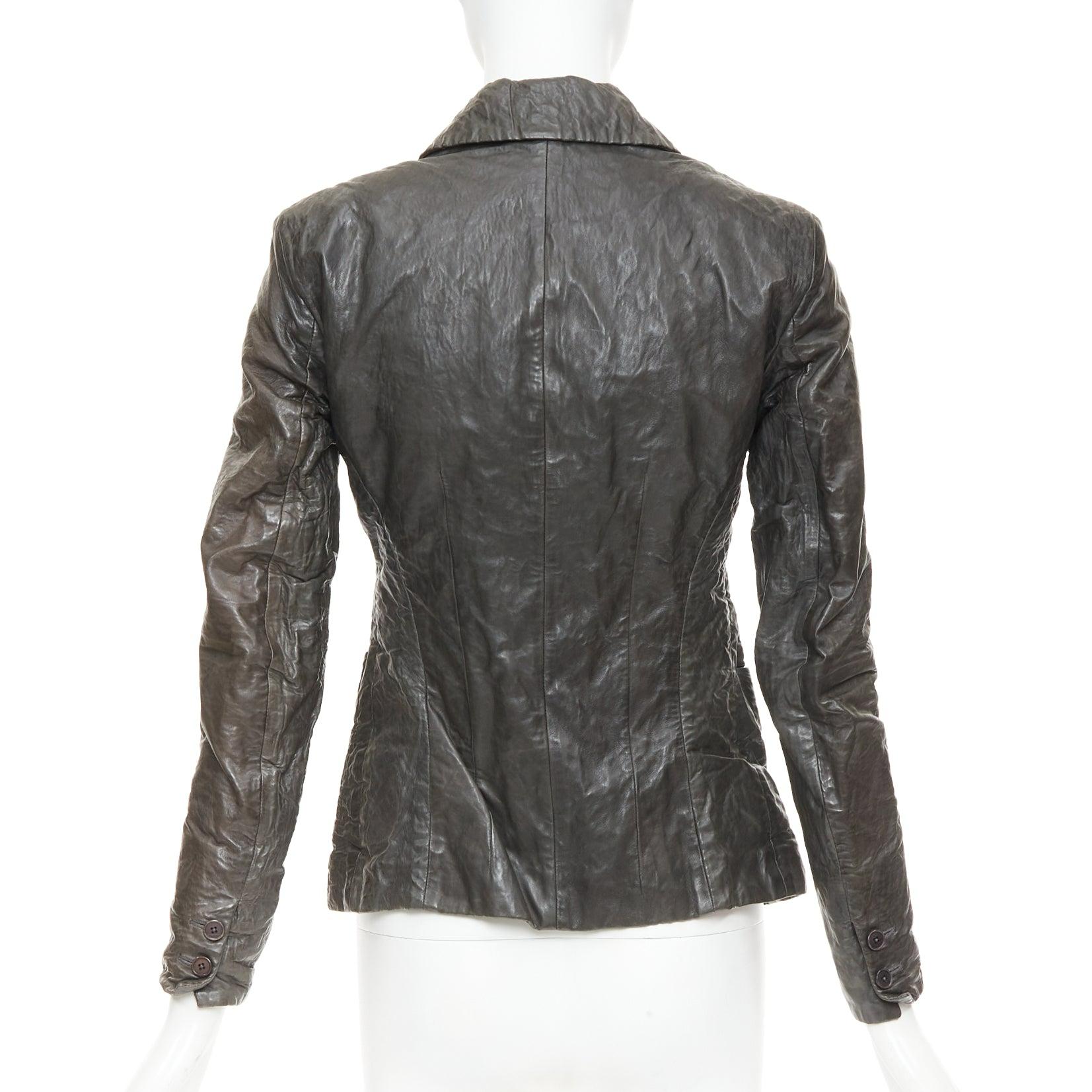 De las mujeres DONNA KARAN chaqueta blazer de piel de cordero arrugada topo oscuro IT38 XS en venta