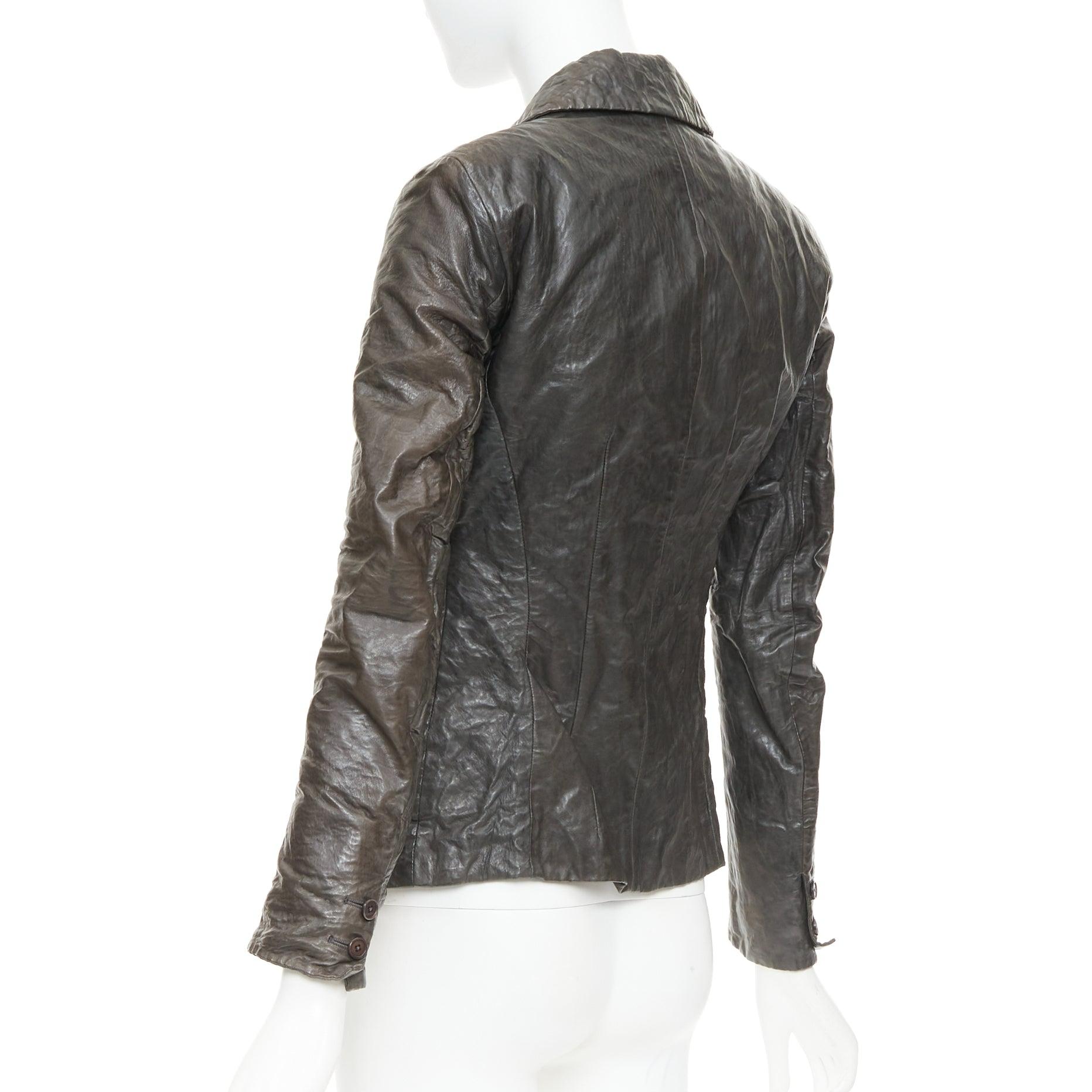 DONNA KARAN chaqueta blazer de piel de cordero arrugada topo oscuro IT38 XS en venta 1