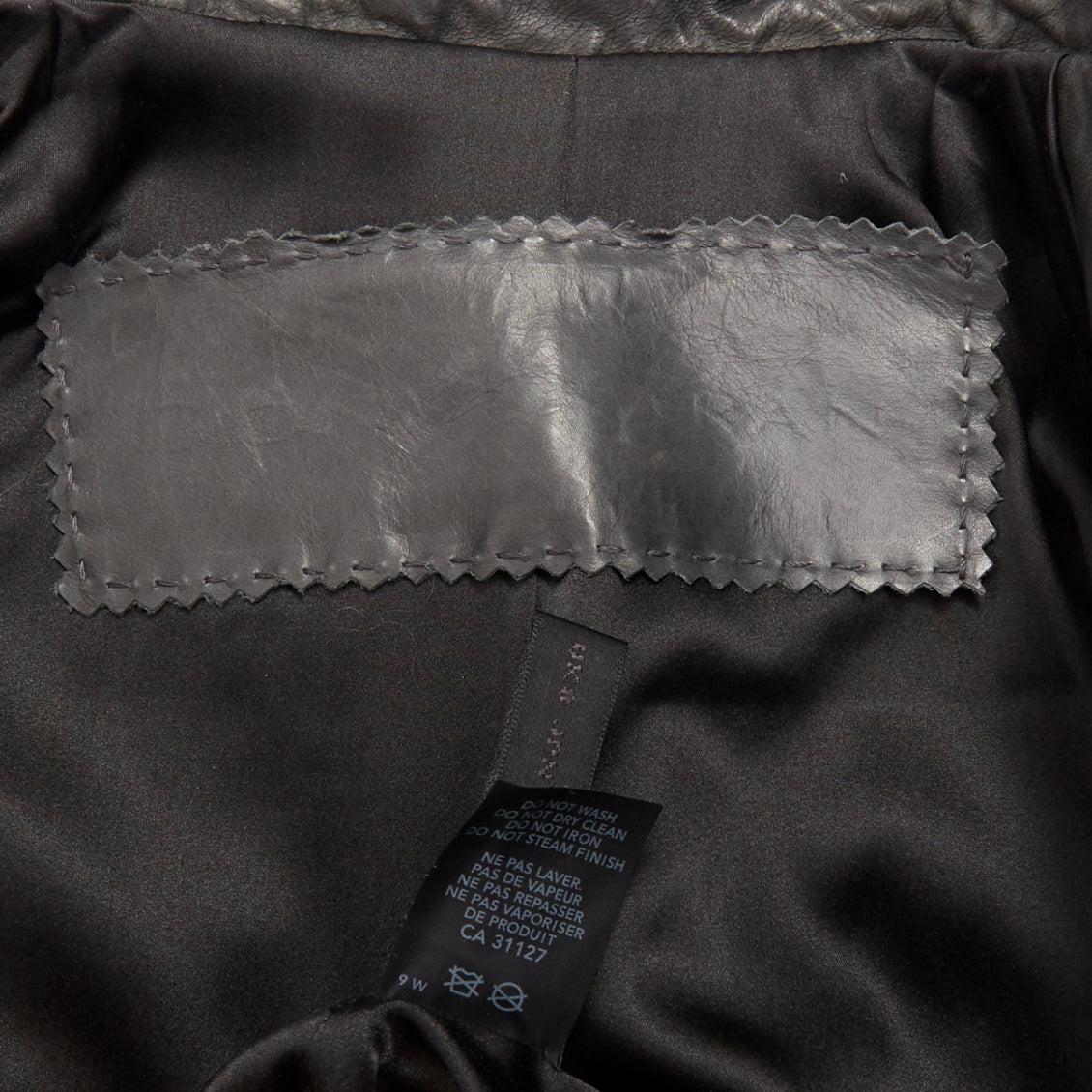 DONNA KARAN chaqueta blazer de piel de cordero arrugada topo oscuro IT38 XS en venta 3