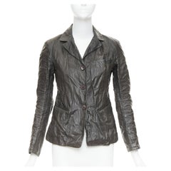 DONNA KARAN dark taupe crinkled lambskin leather blazer jacket IT38 XS