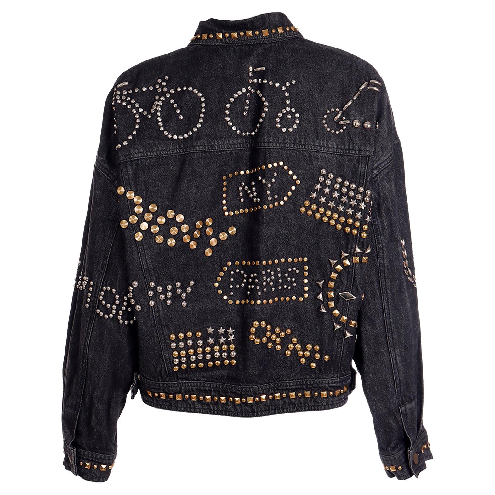 Donna Karan DKNY 1989 Black Denim Jacket W Studded Bicycles NY Paris Scooters