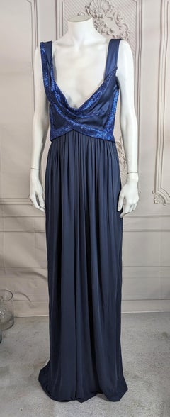 Donna Karan Draped and Bugle Beaded Gown