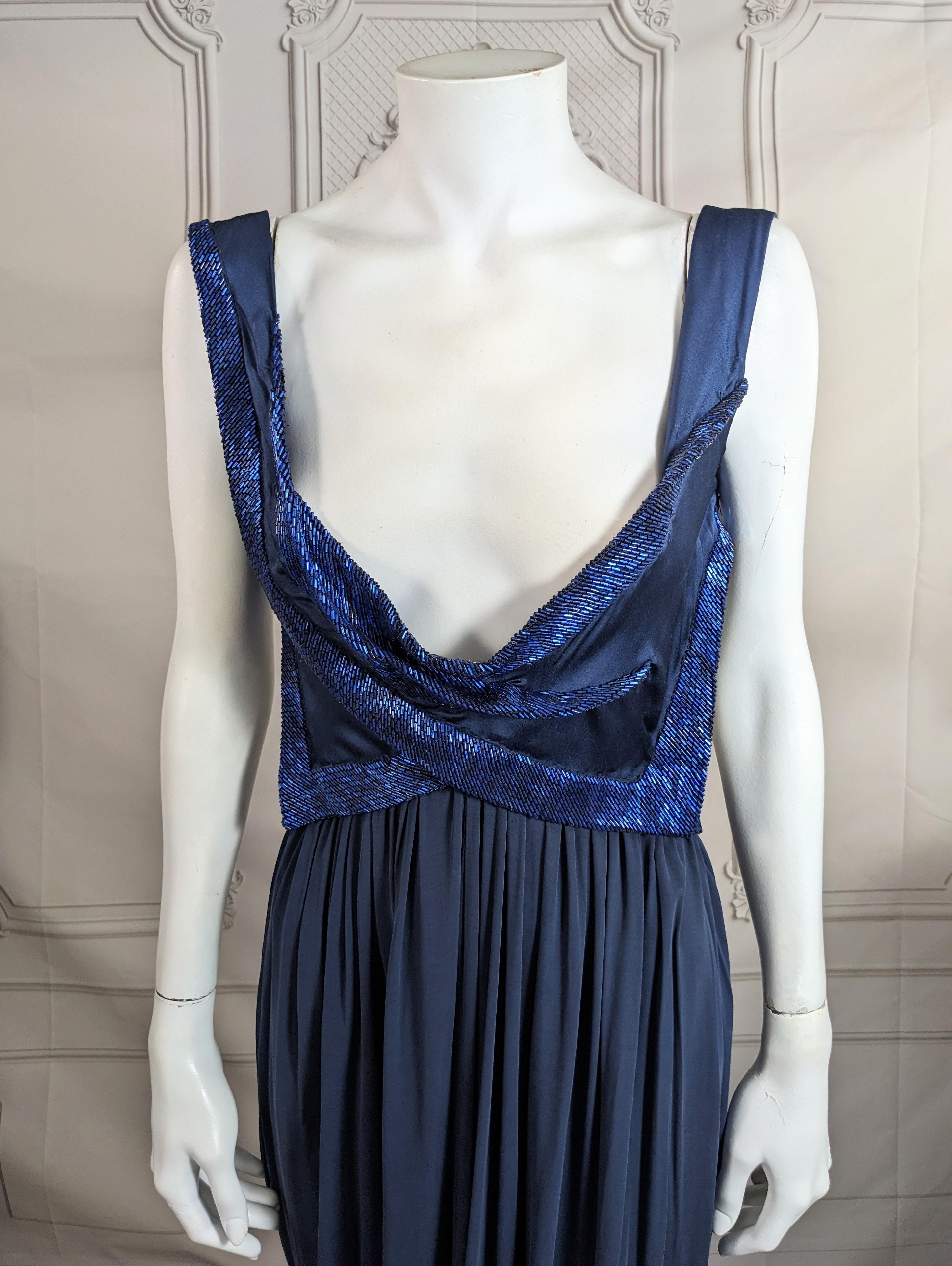 Noir Robe drapée et perlée de Donna Karan en vente