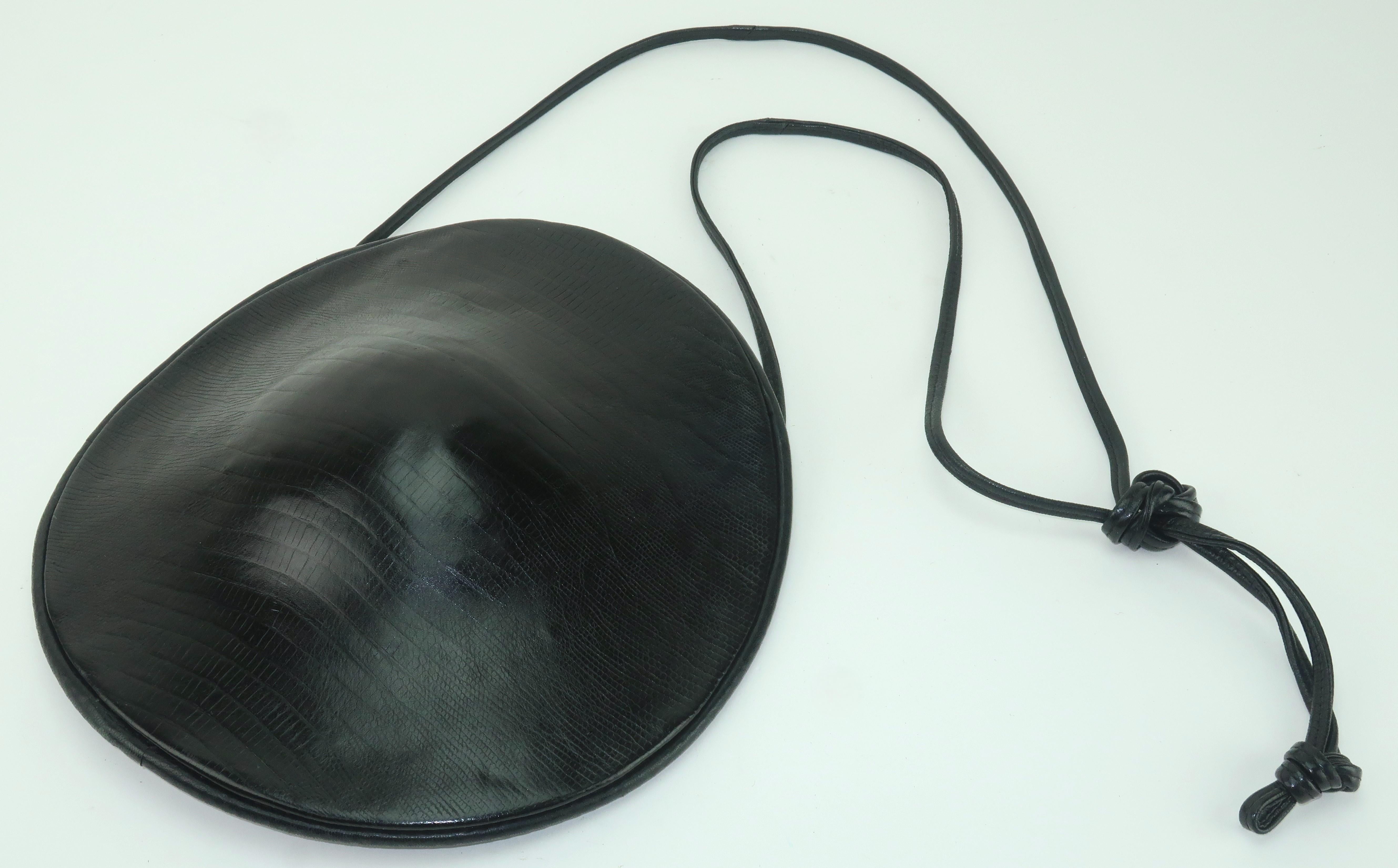 Women's Donna Karan Embossed Black Leather Handbag With Shoulder Strap, 1980’s