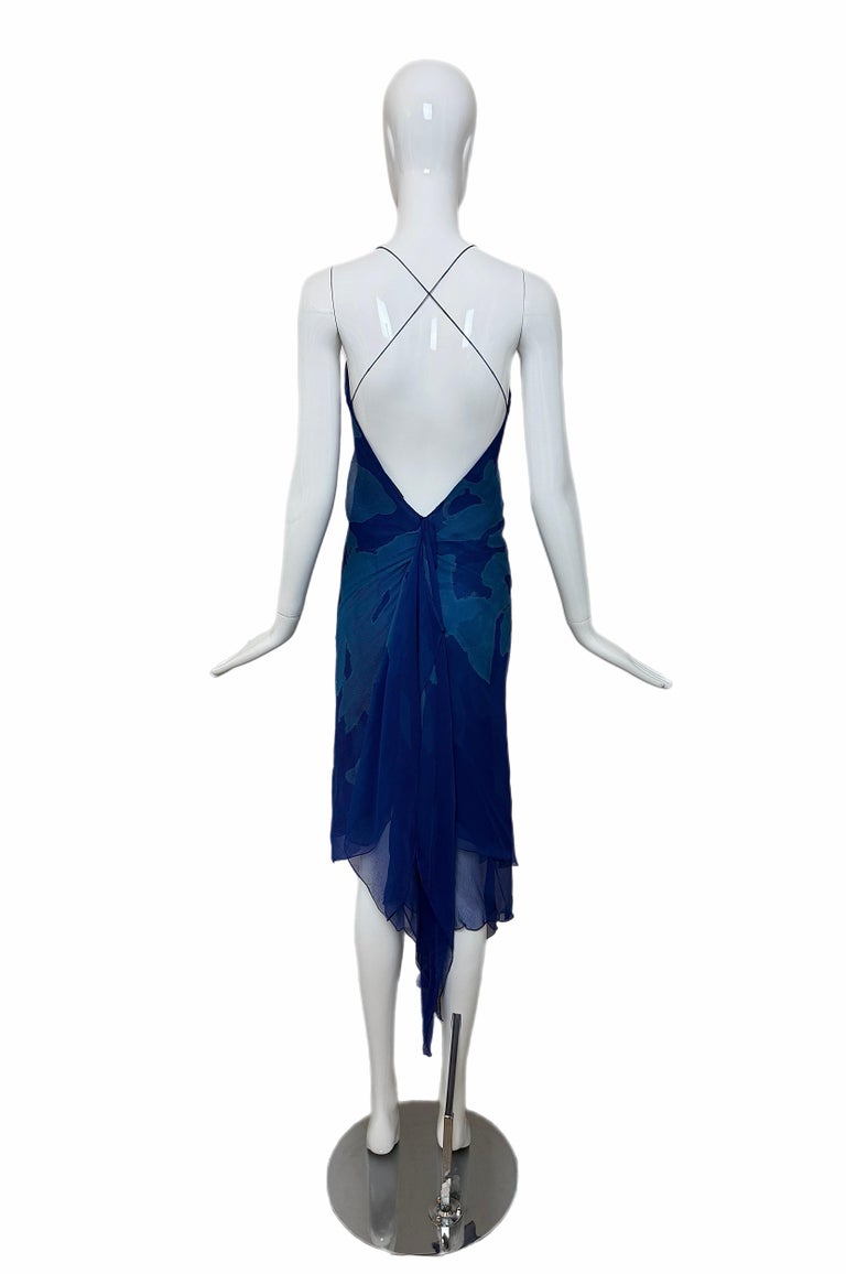 DONNA KARAN (FLAWED) 2000 Vintage Runway Silk Blue Backless Halter Dress For Sale at 1stDibs DONNA KARAN (FLAWED) 2000 Vintage Runway Silk Blue Backless Halter Dress For Sale at 1stDibs