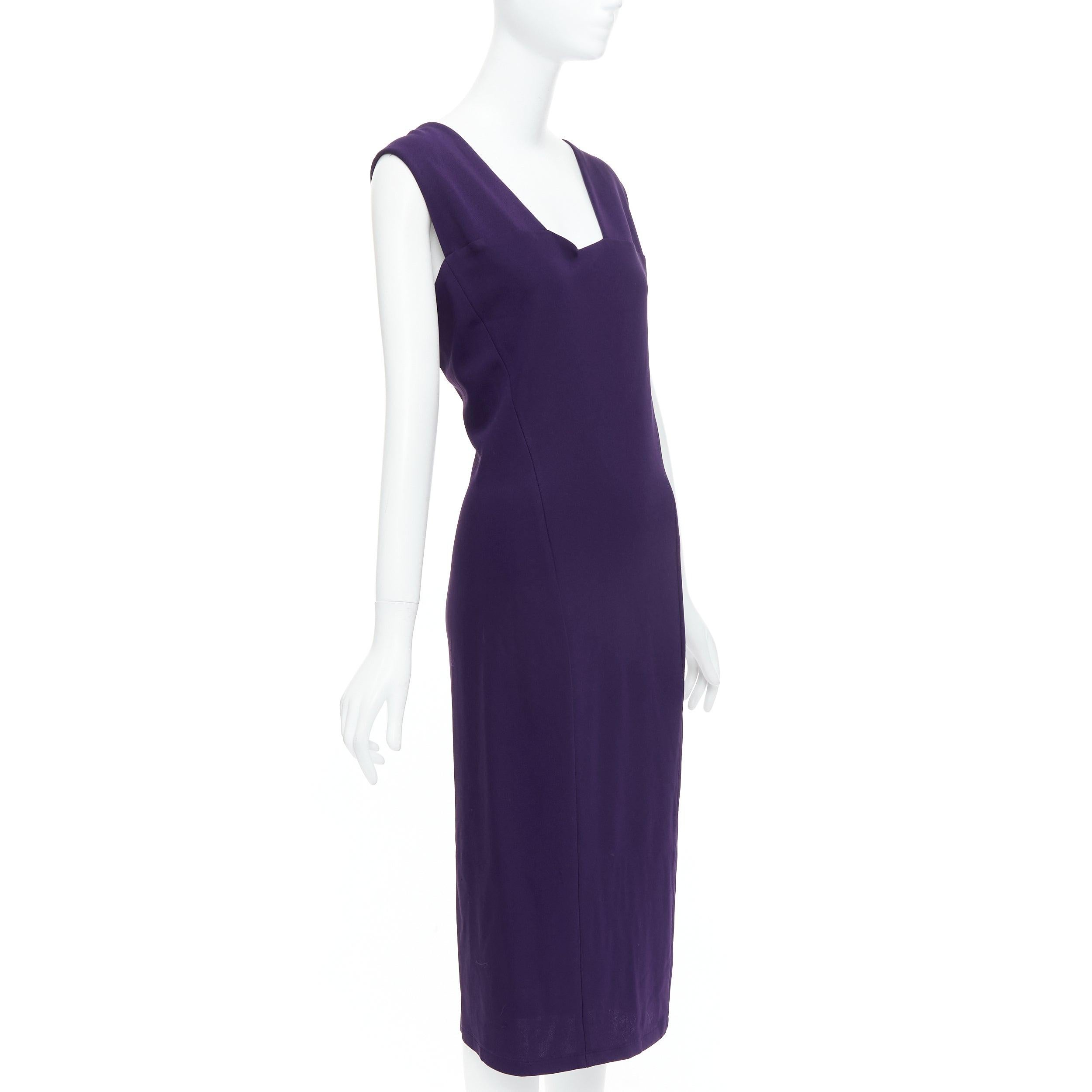 Purple DONNA KARAN Fluid Crepe Double eggplant purple sheath dress L For Sale