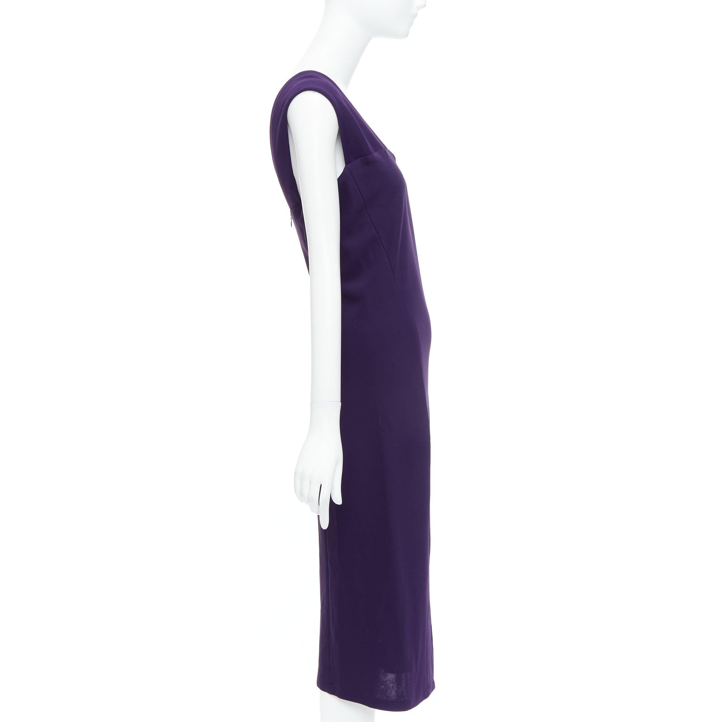 DONNA KARAN Fluid Crepe Double eggplant purple sheath dress L In Excellent Condition For Sale In Hong Kong, NT