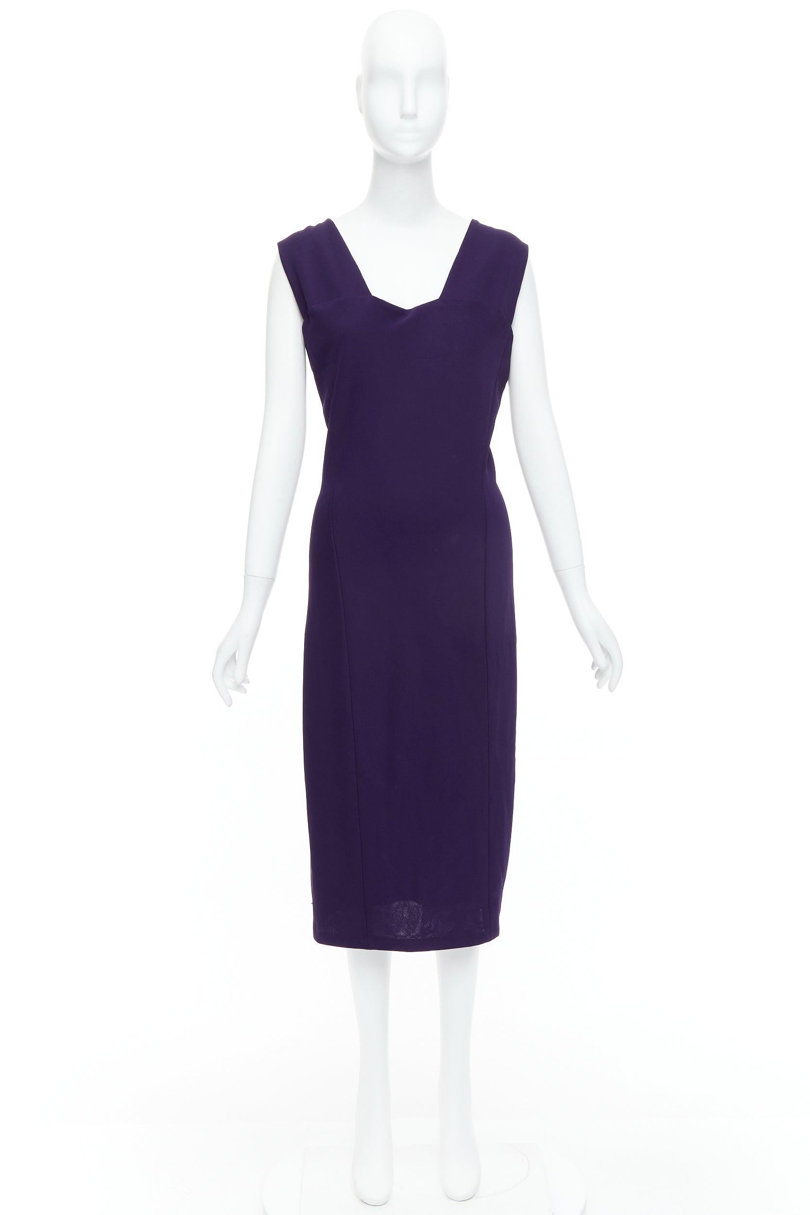 DONNA KARAN Fluid Crepe Double eggplant purple sheath dress L For Sale 4