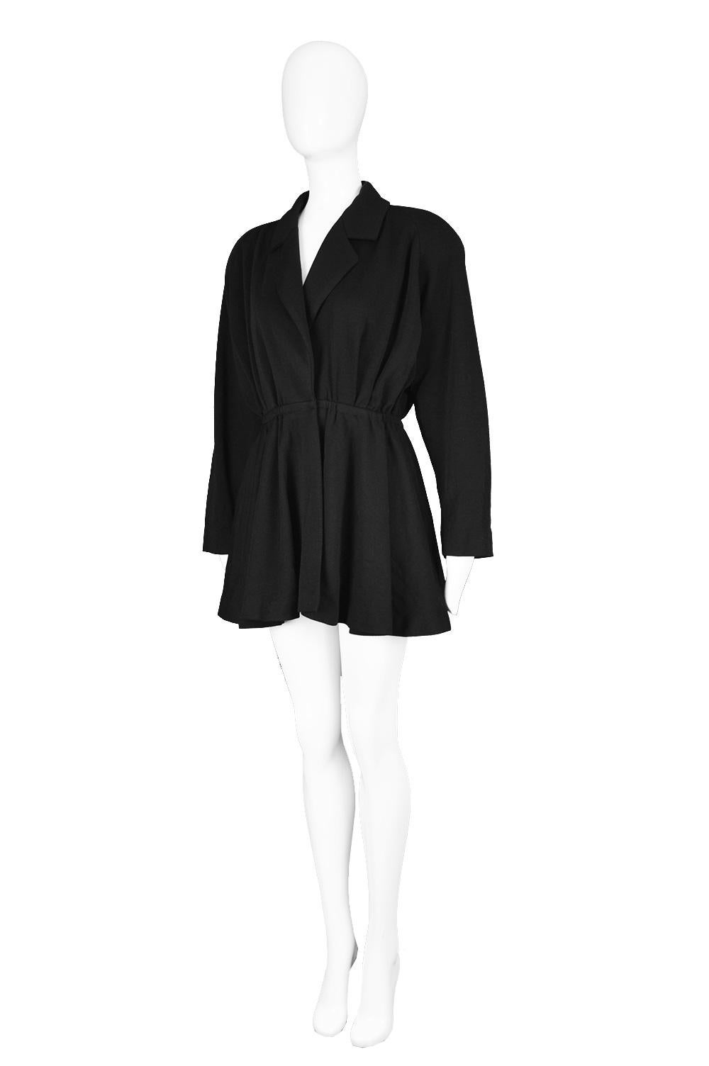 Women's Donna Karan for Bergdorf Vintage Black Wool Structured Shoulder Jacket, 1980s For Sale