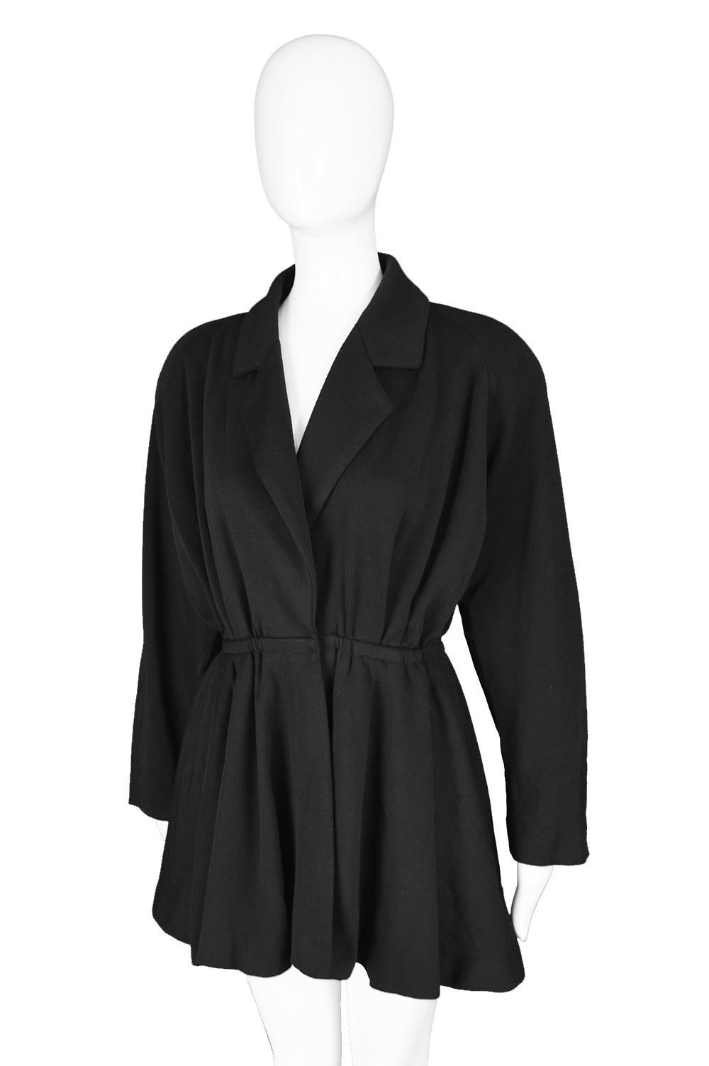 Donna Karan for Bergdorf Vintage Black Wool Structured Shoulder Jacket, 1980s 2