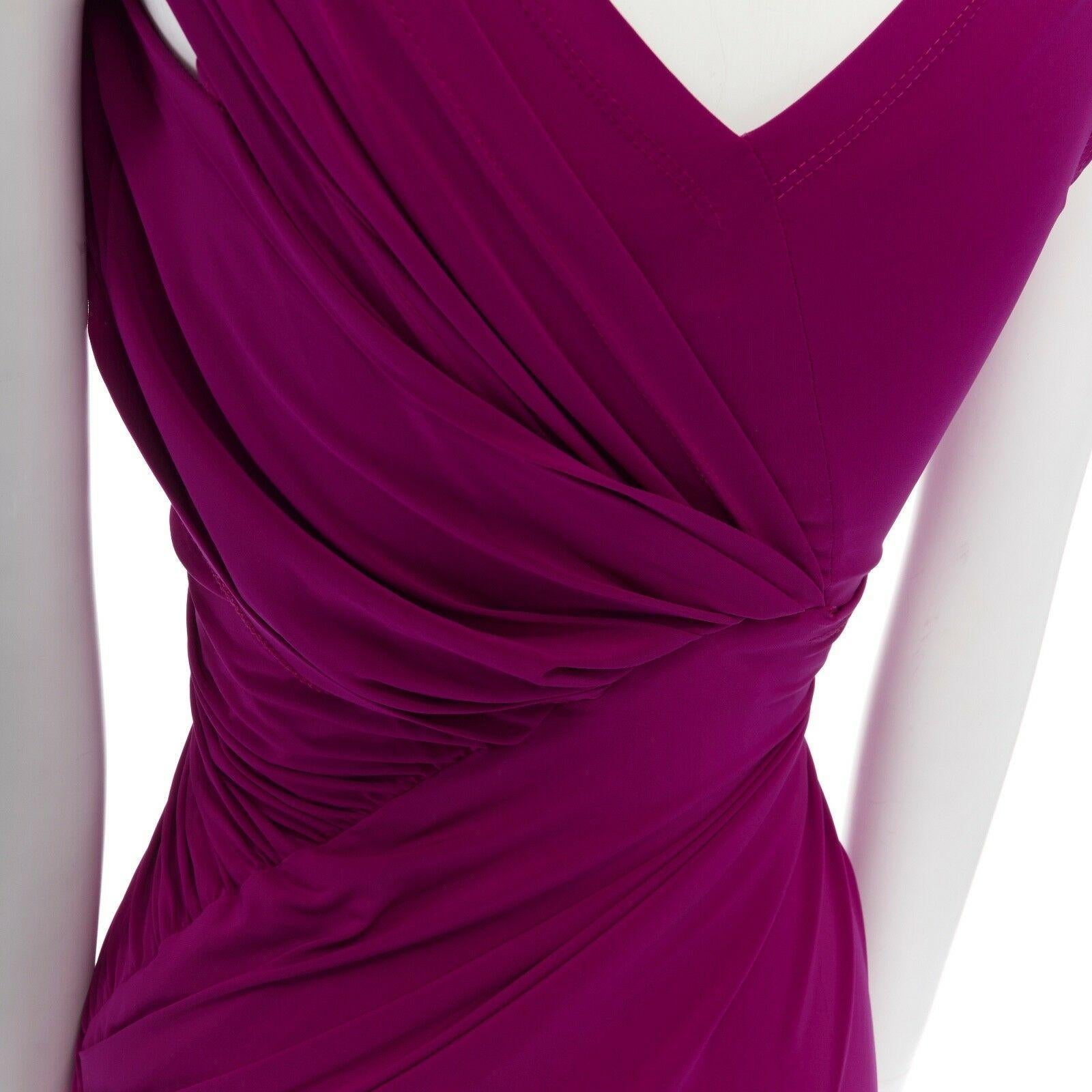 DONNA KARAN fuscia pink viscose wrapped draped bodycon evening gown dress XS 4