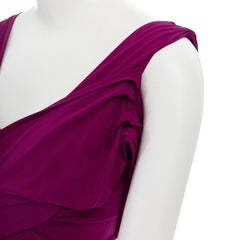 DONNA KARAN fuscia pink viscose wrapped draped bodycon evening gown dress XS