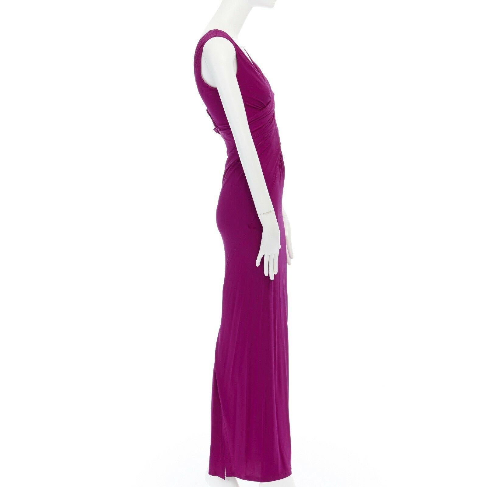DONNA KARAN fuscia pink viscose wrapped draped bodycon evening gown dress XS In Excellent Condition In Hong Kong, NT