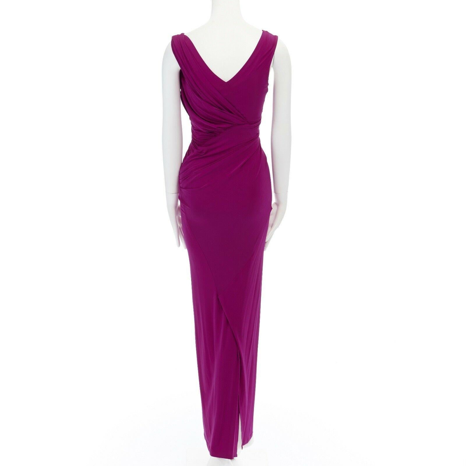 Women's DONNA KARAN fuscia pink viscose wrapped draped bodycon evening gown dress XS