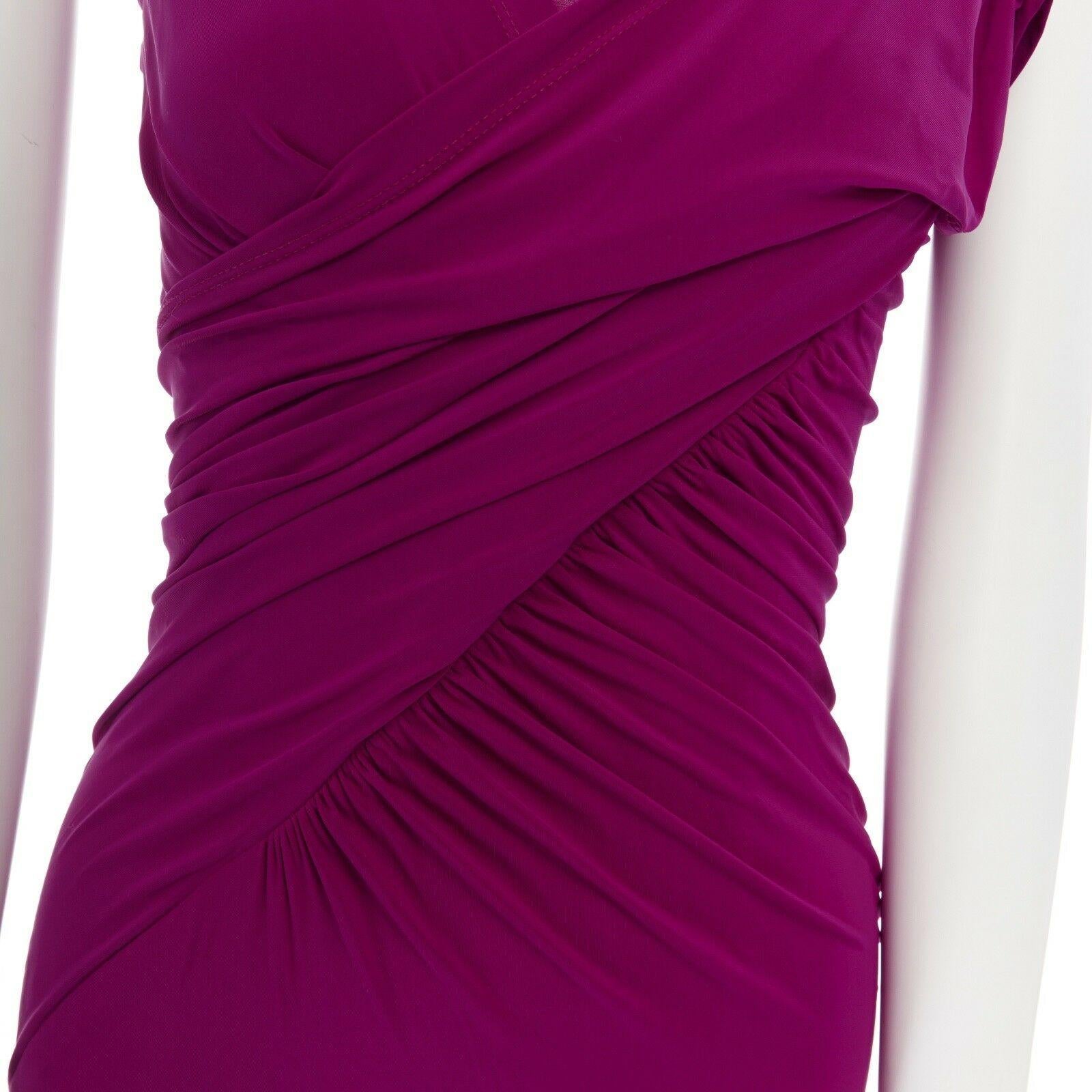 DONNA KARAN fuscia pink viscose wrapped draped bodycon evening gown dress XS 2