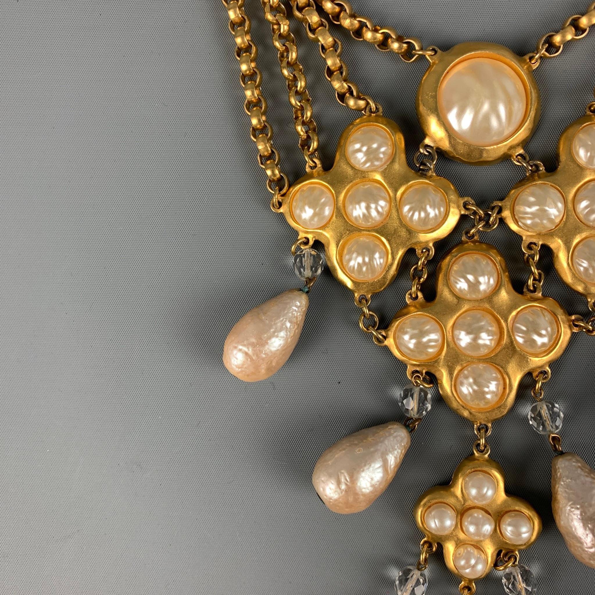 DONNA KARAN Gold Faux Pearl Layered Necklace In Good Condition In San Francisco, CA