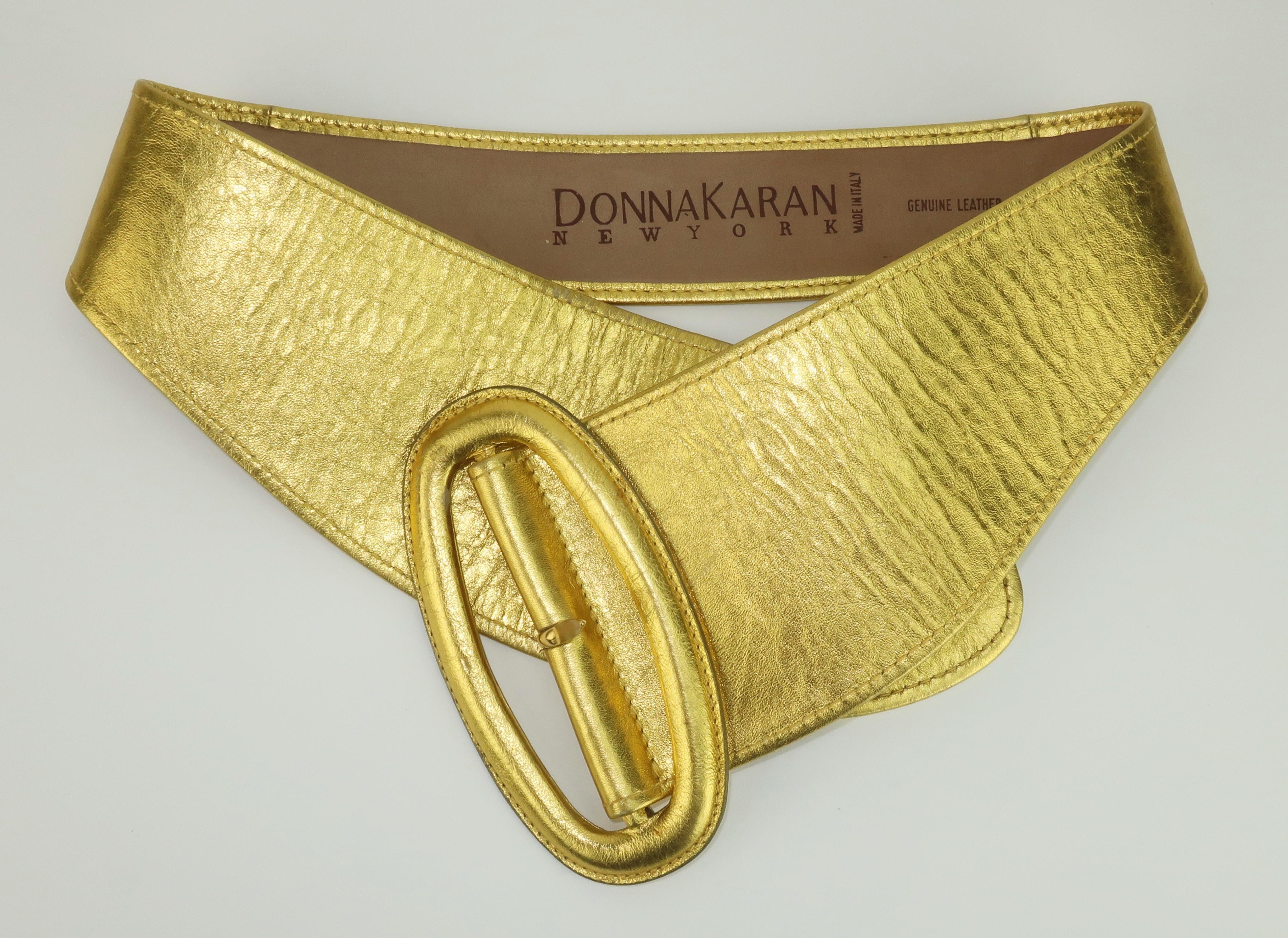 Women's Donna Karan Gold Leather Belt, 1980’s For Sale
