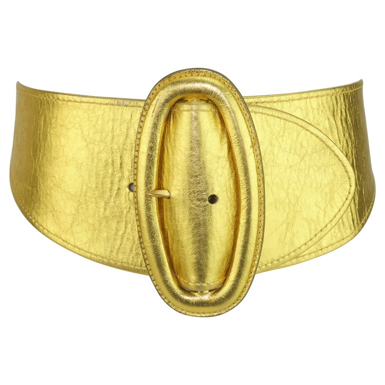 Vintage Donna Karan 1980s Oversized Wide Leather Belt Small Yellow Big Buckle T Donna Karan Waist Belt Belts for Women for sale | eBay main image 2