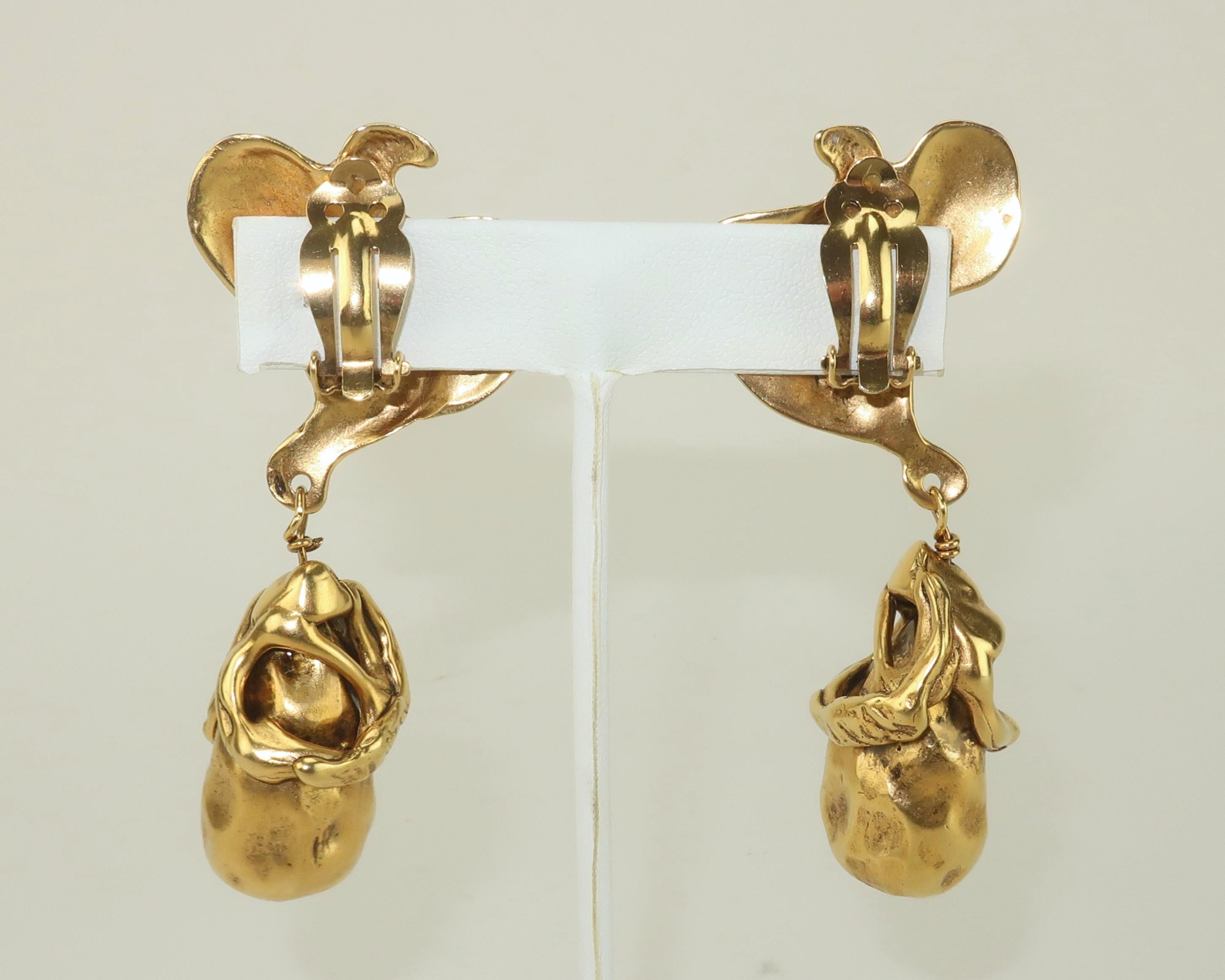 Women's Donna Karan Gold Tone Modernist Bird Earrings For Sale