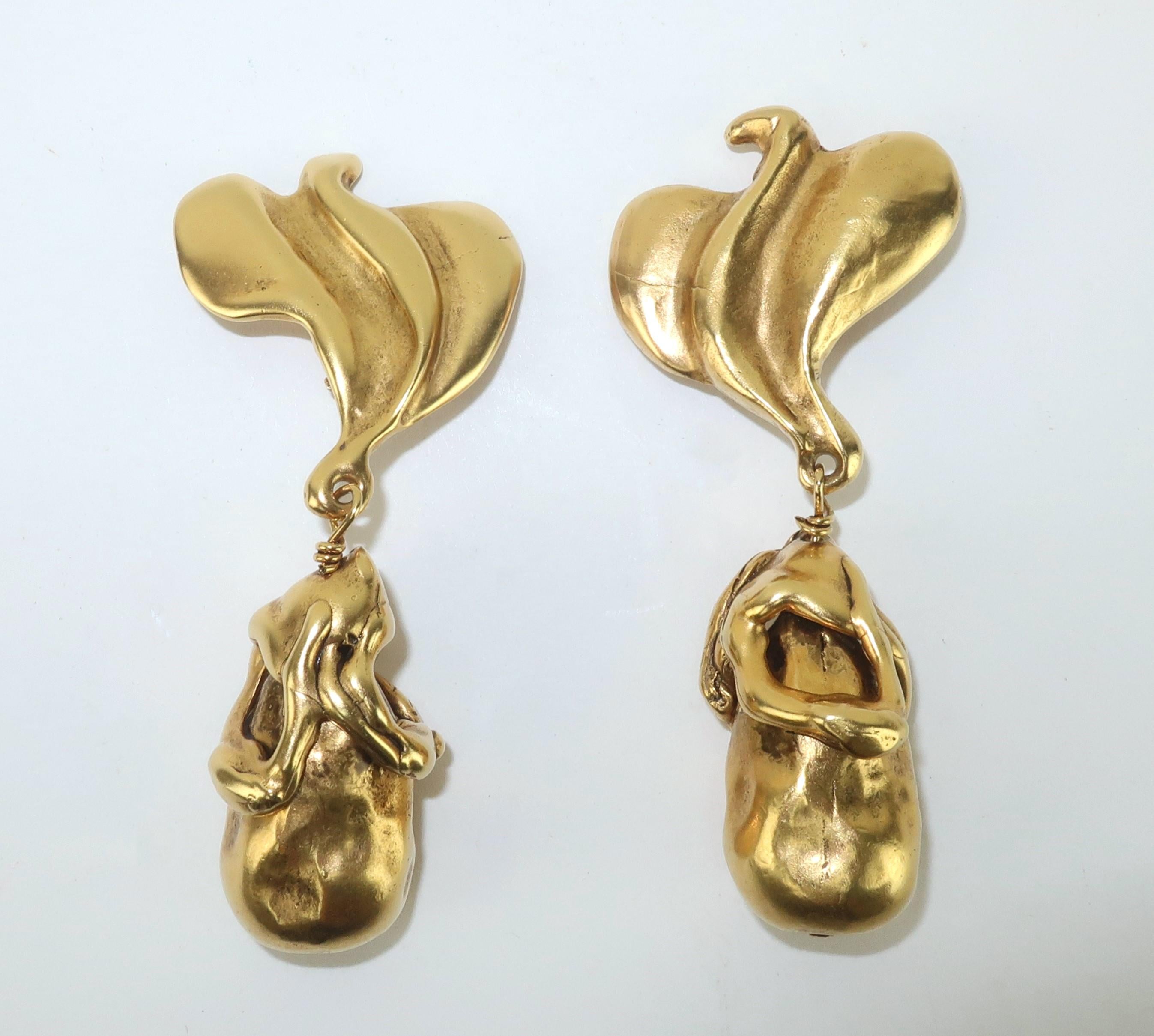 Donna Karan Gold Tone Modernist Bird Earrings For Sale 1
