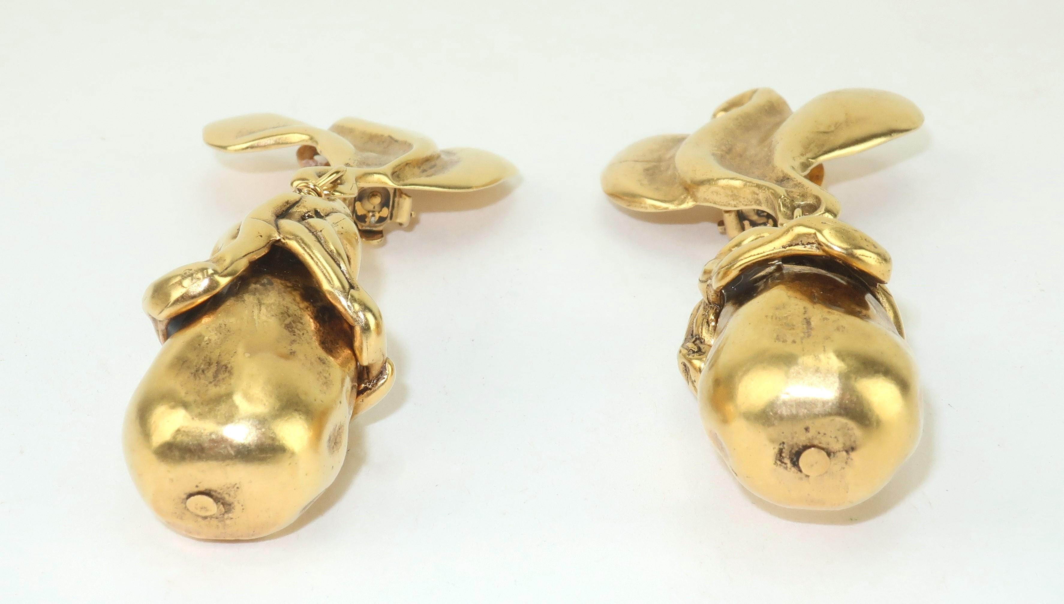 Donna Karan Gold Tone Modernist Bird Earrings For Sale 2