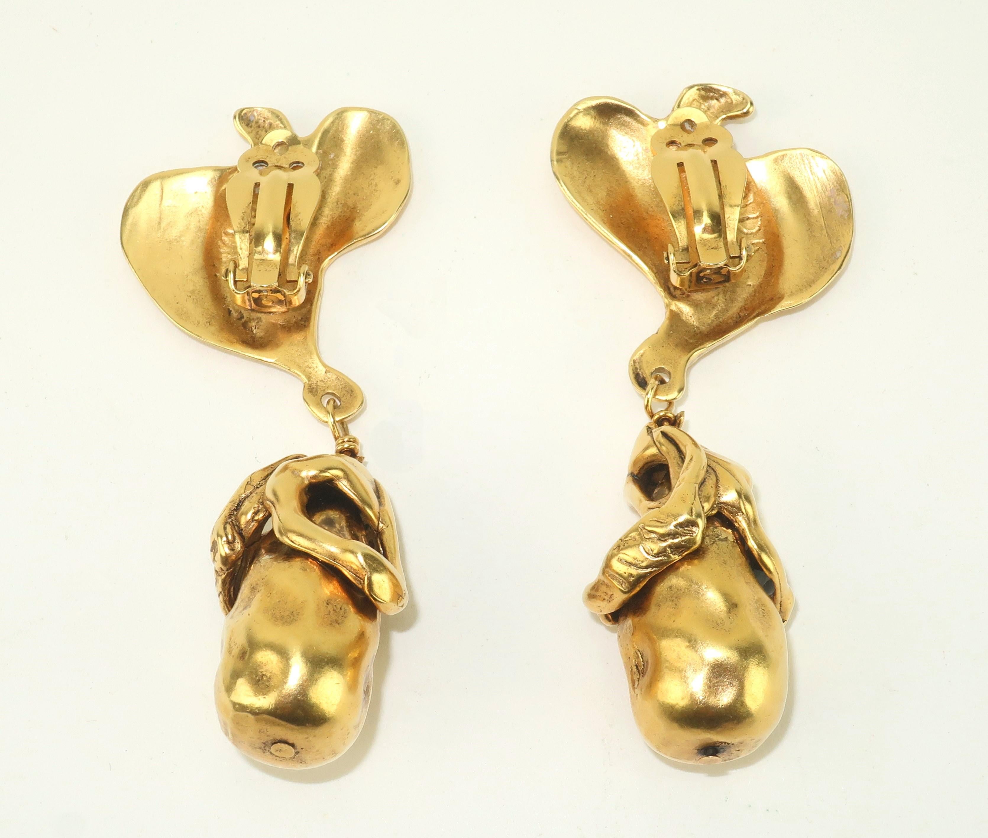 Donna Karan Gold Tone Modernist Bird Earrings For Sale 3