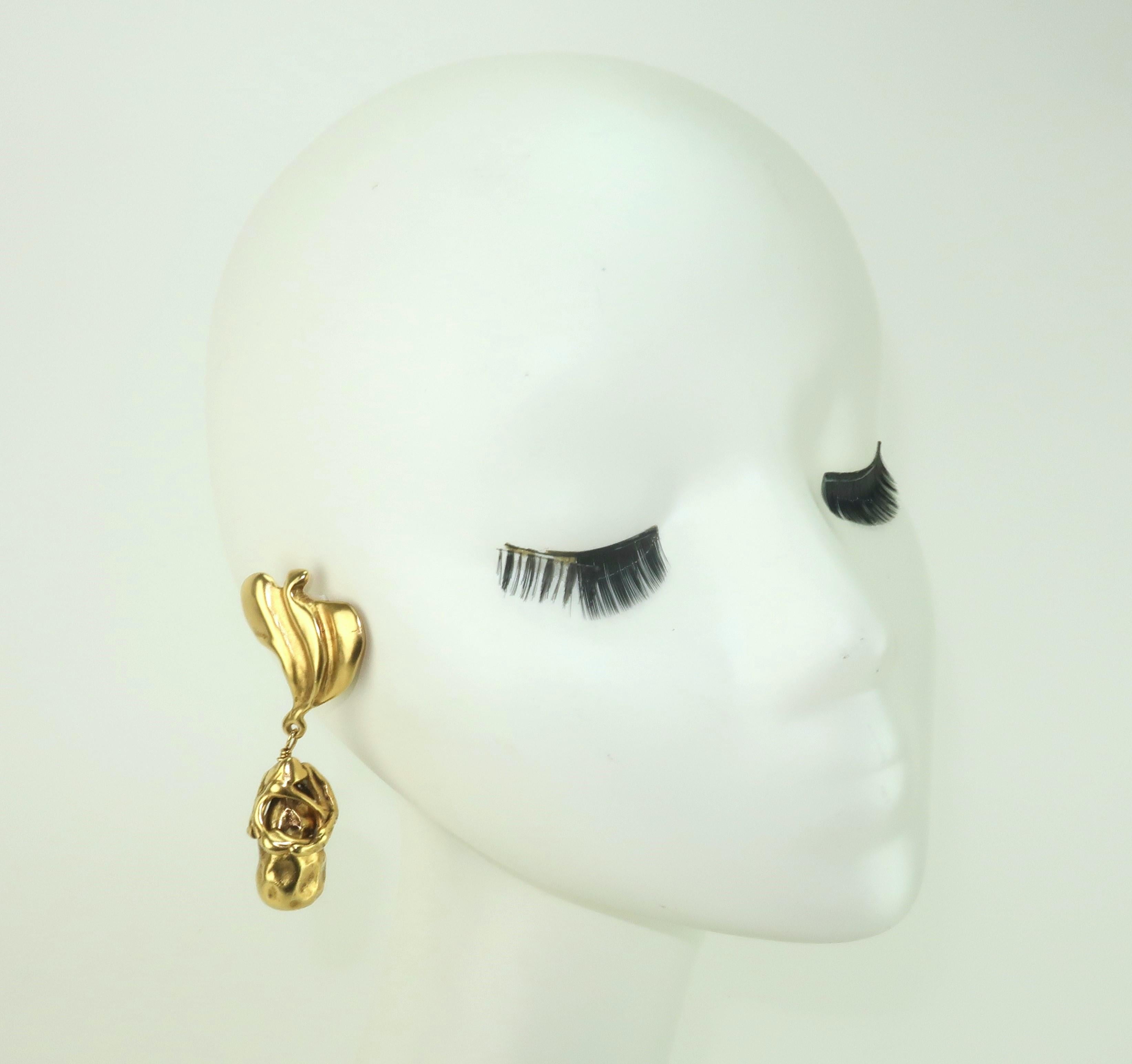 Donna Karan Gold Tone Modernist Bird Earrings For Sale 5