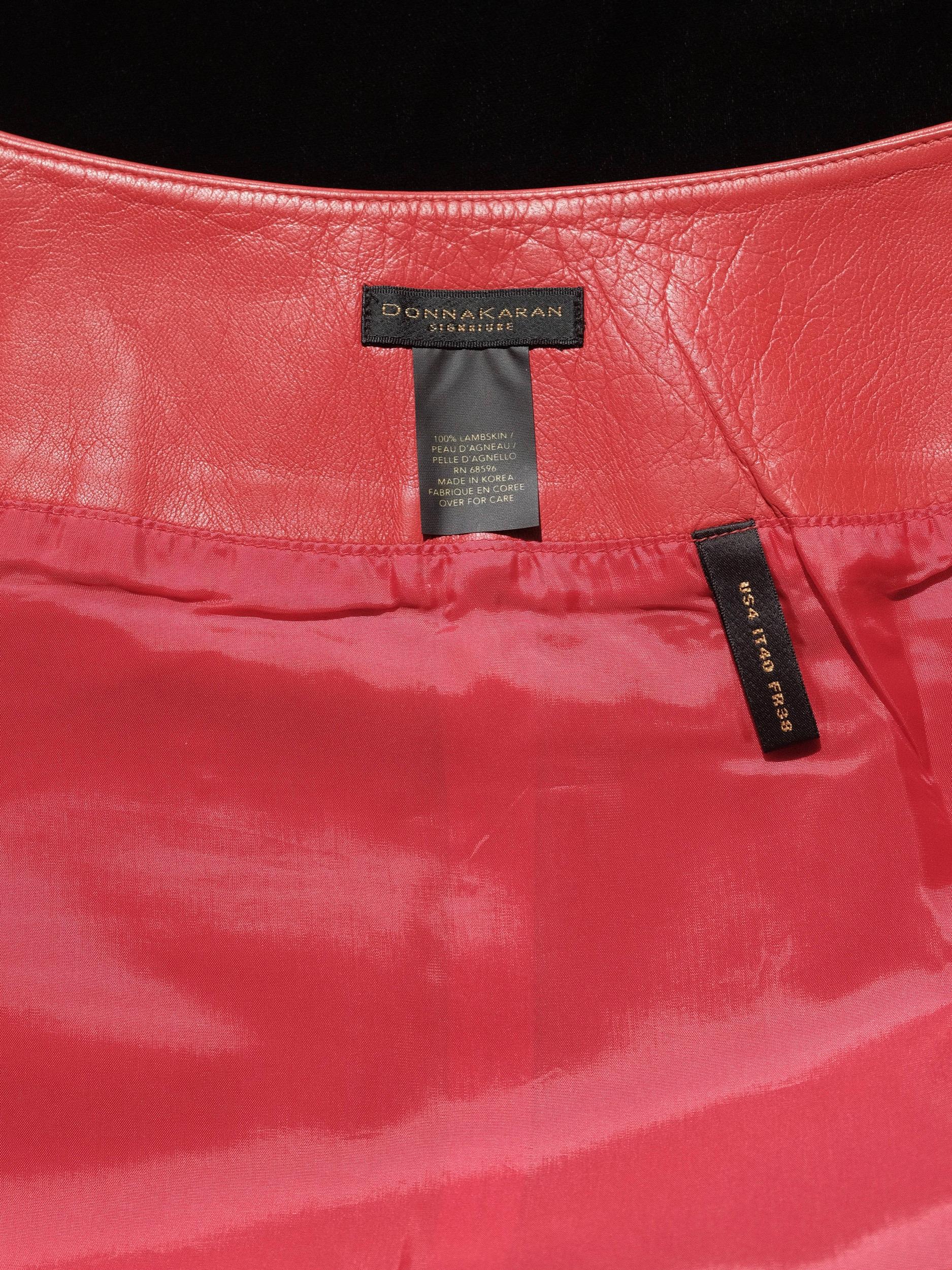 Donna Karan Leather Wrap Skirt Tomato Red Size US4 IT40 FR38 1990's For Sale 10