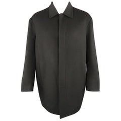 DONNA KARAN M - Manteau de voiture en laine et nylon massif noir à poches cachées