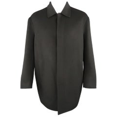 DONNA KARAN M Black Solid Wool / Nylon Hidden Placket Car Coat