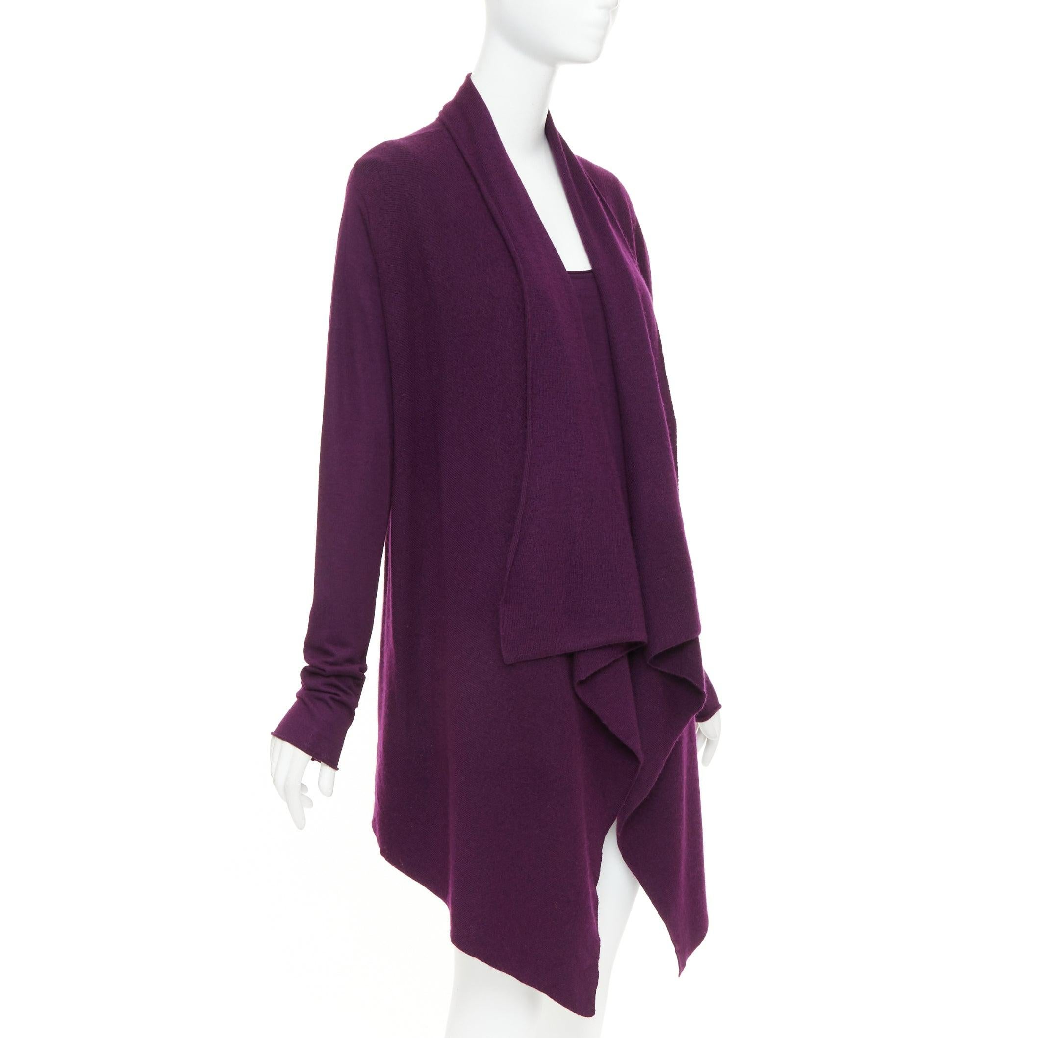 Noir DONNA KARAN marron violet cachemire laine soie pull drapé cardigan twin set L en vente