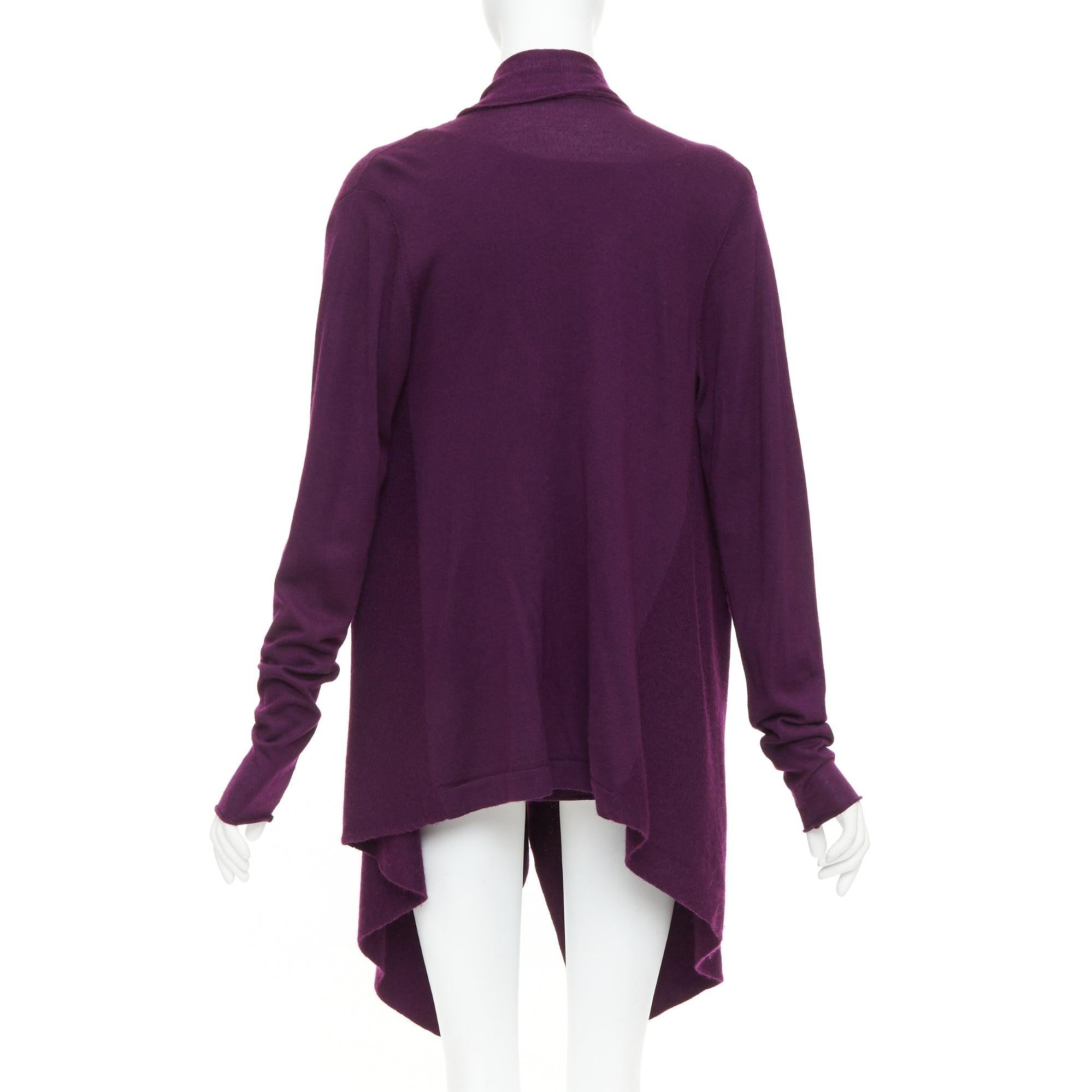 DONNA KARAN marron violet cachemire laine soie pull drapé cardigan twin set L Pour femmes en vente