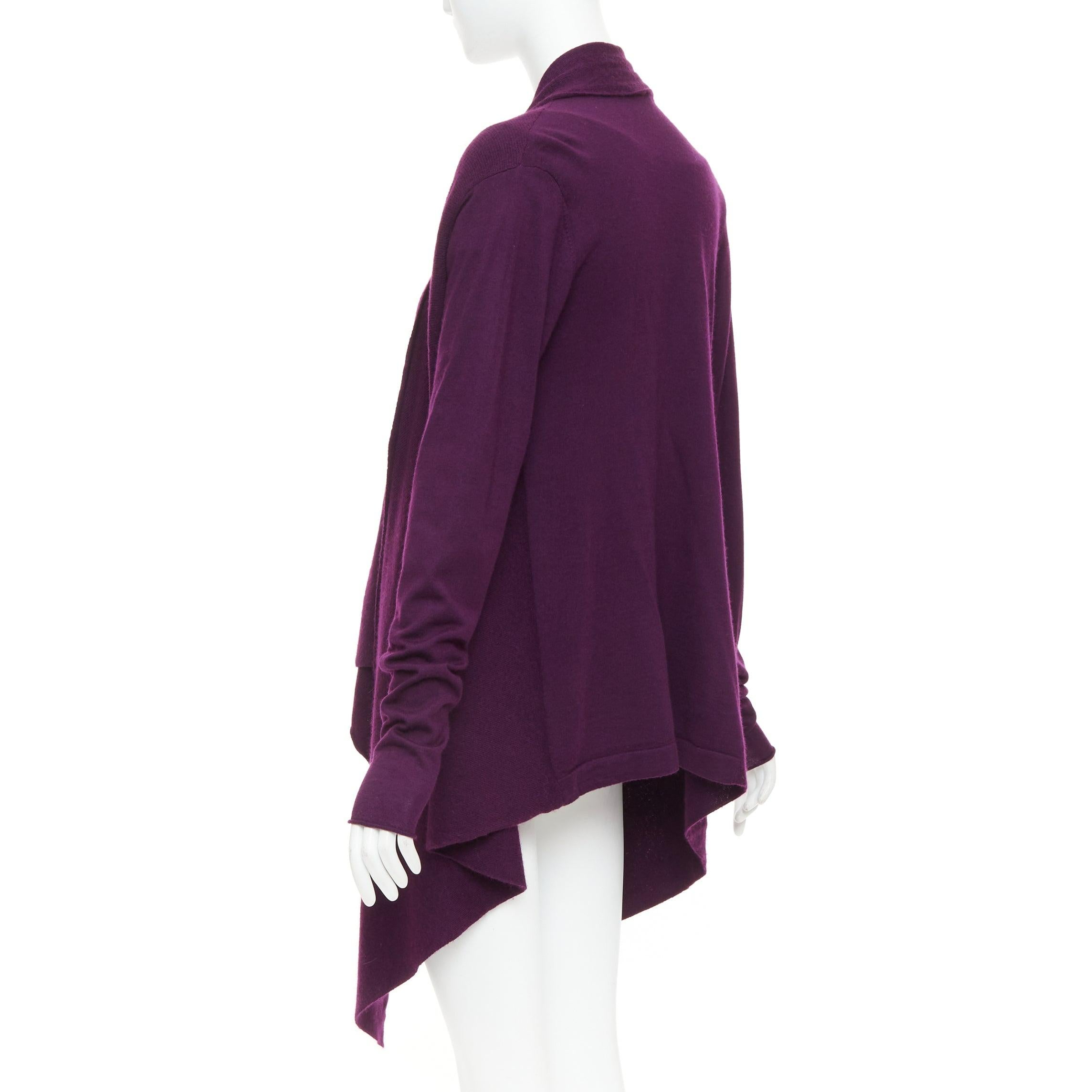 DONNA KARAN marron violet cachemire laine soie pull drapé cardigan twin set L en vente 1