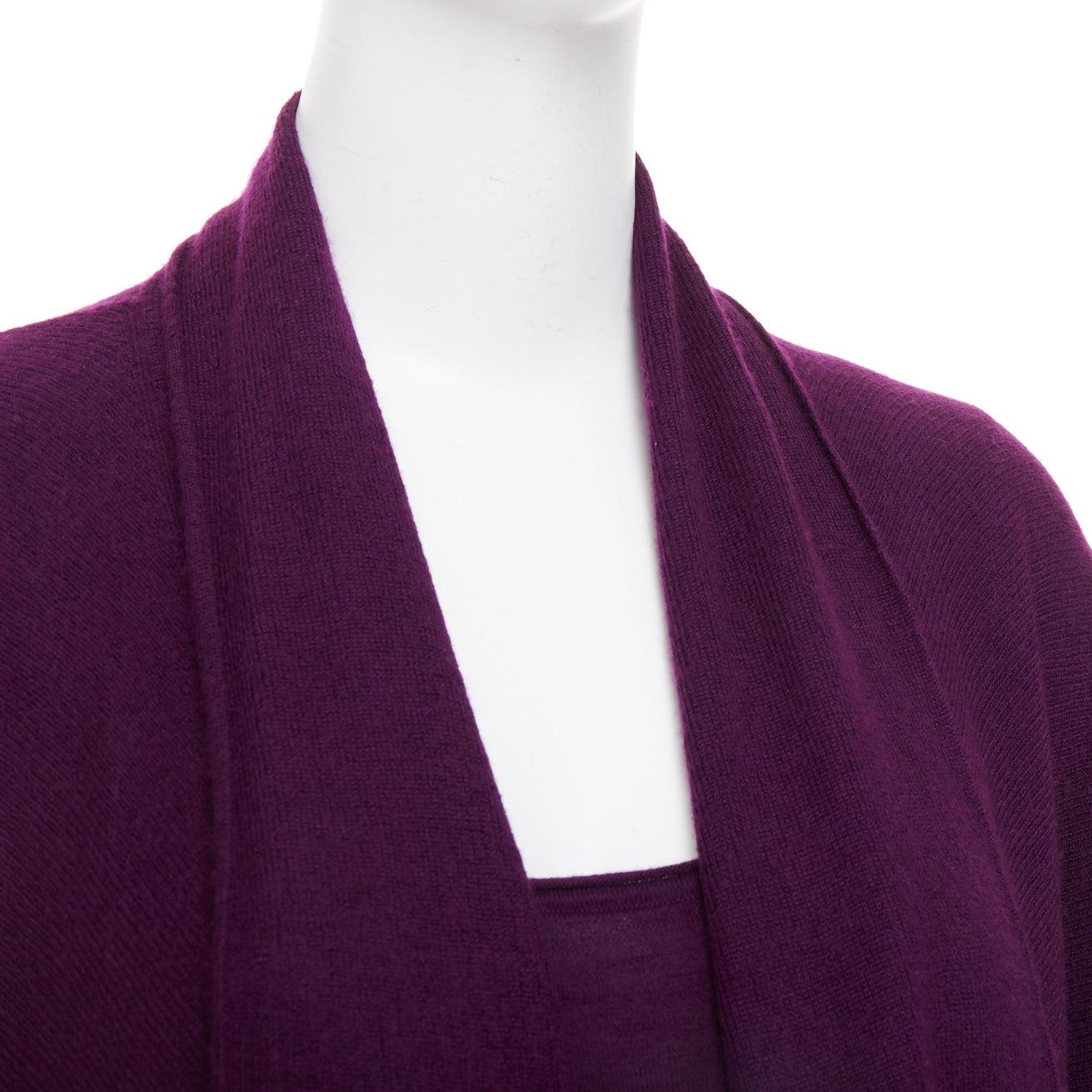 DONNA KARAN marron violet cachemire laine soie pull drapé cardigan twin set L en vente 2