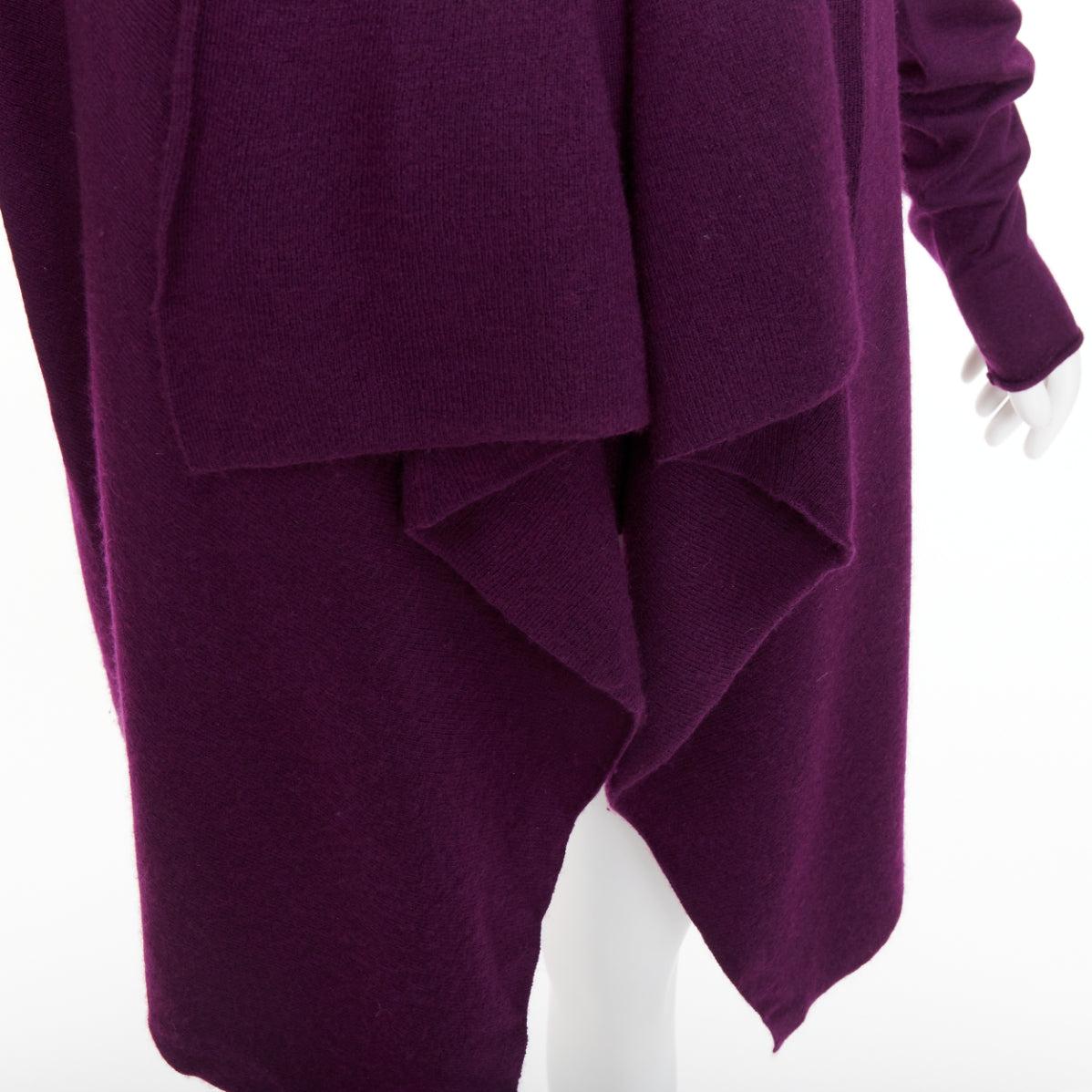 DONNA KARAN marron violet cachemire laine soie pull drapé cardigan twin set L en vente 3