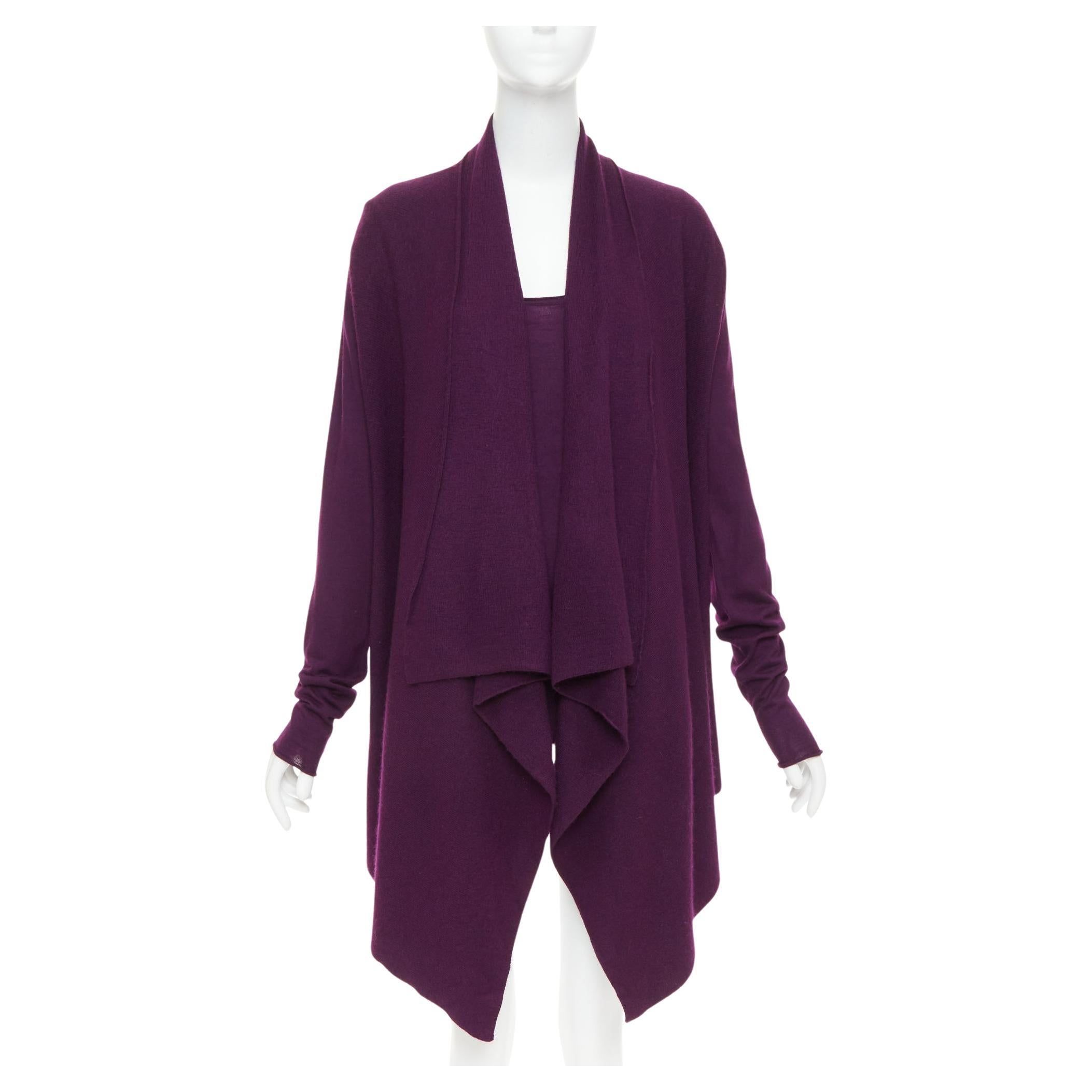 DONNA KARAN maroon purple cashmere wool silk sweater draped cardigan twin set L