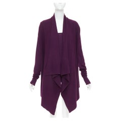 DONNA KARAN maroon purple cashmere wool silk sweater draped cardigan twin set L