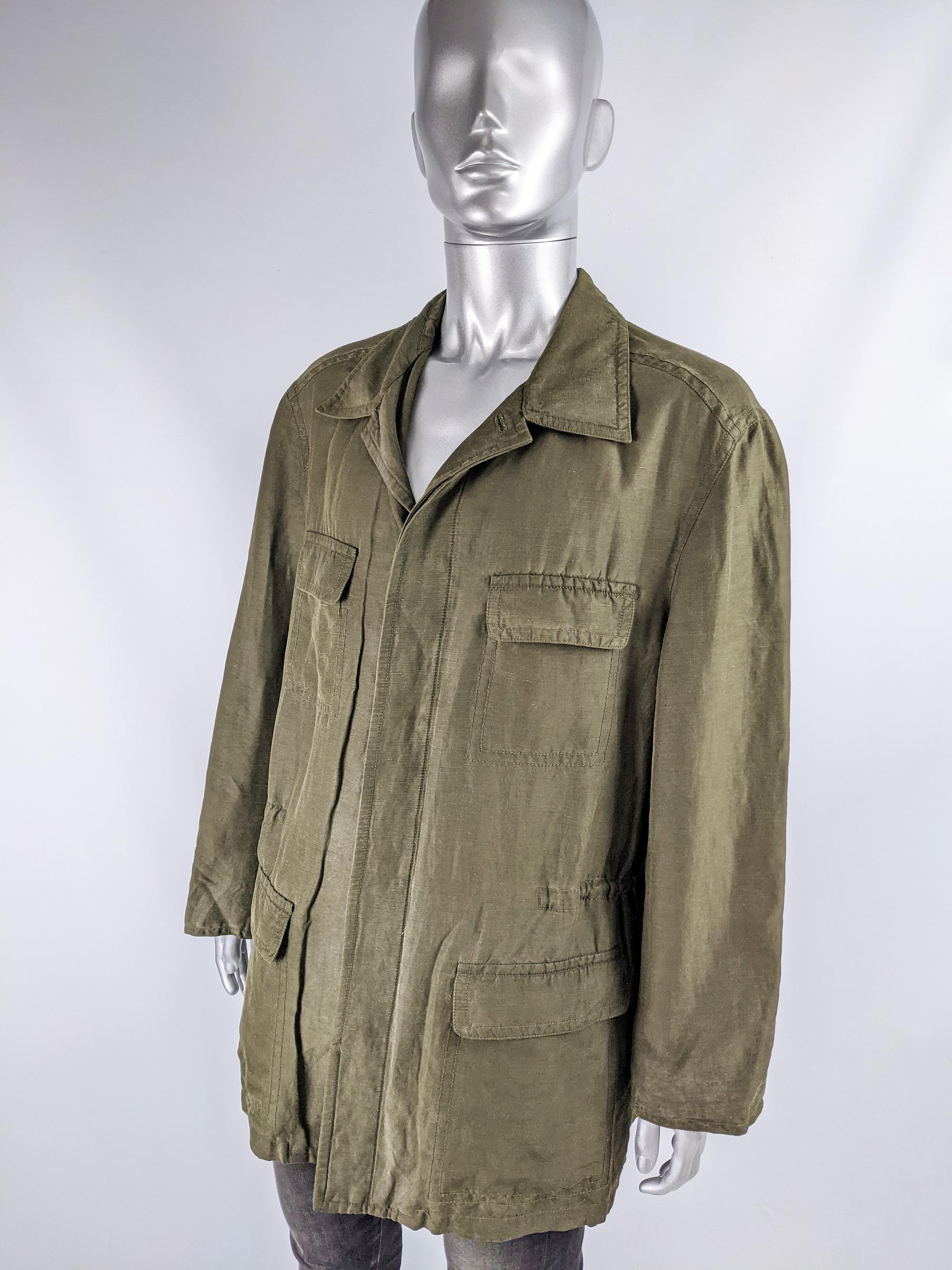 Gray Donna Karan Mens Vintage Green Silk & Linen Coat