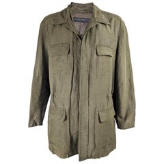 Donna Karan Mens Retro Green Silk & Linen Coat