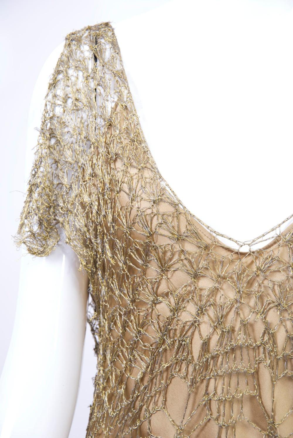 Donna Karan Metallic Gold Crochet Dress and Slip Bon état - En vente à Alford, MA