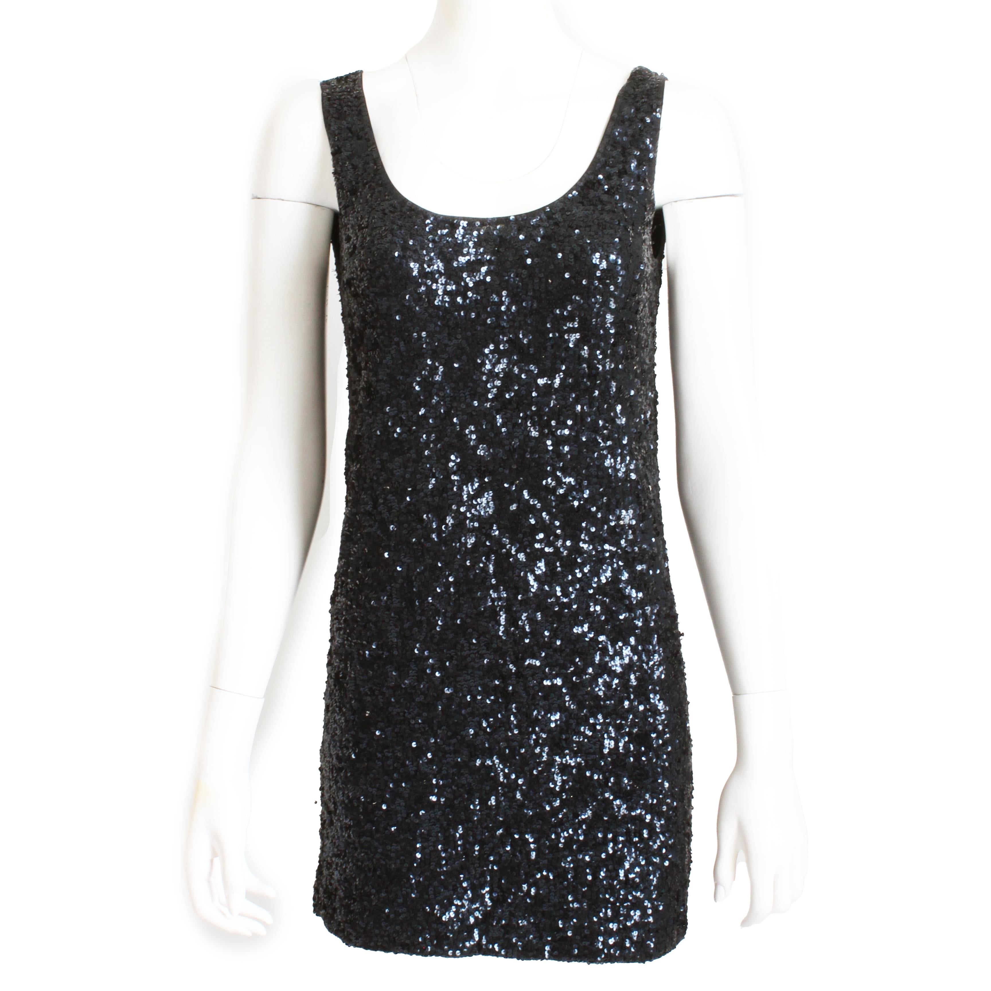 Nero Donna Karan Mini Dress Black Silk Knit Sequins Party Cocktail Sexy LBD Vintage S in vendita