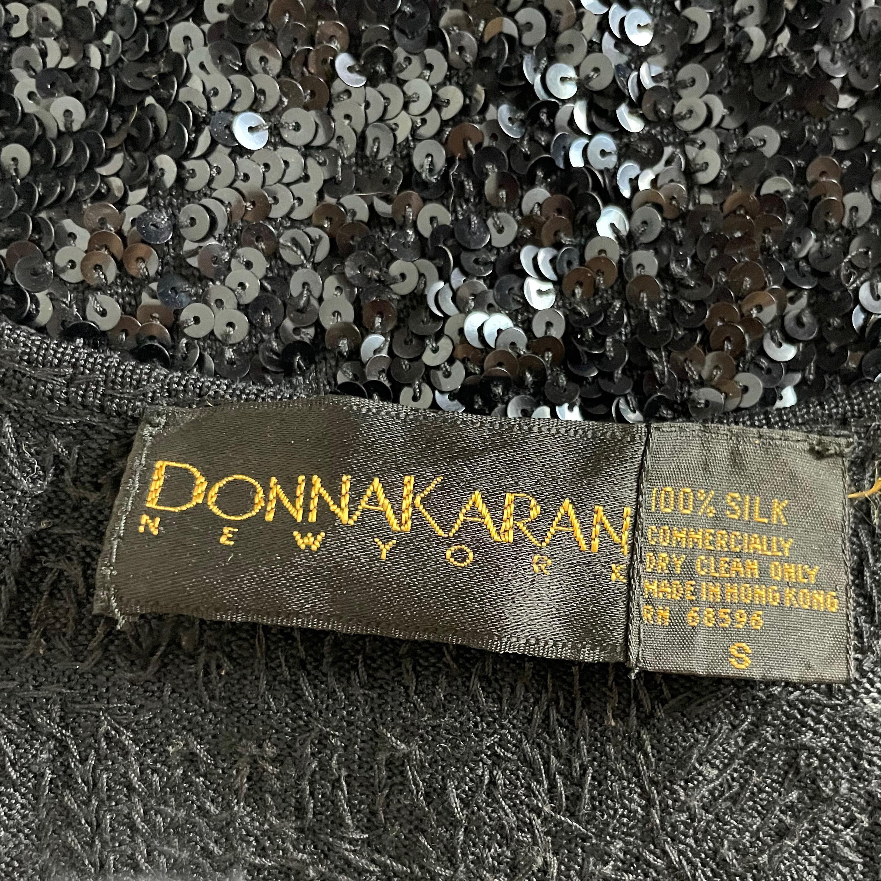 Donna Karan Mini Dress Black Silk Knit Sequins Party Cocktail Sexy LBD Vintage S in vendita 4