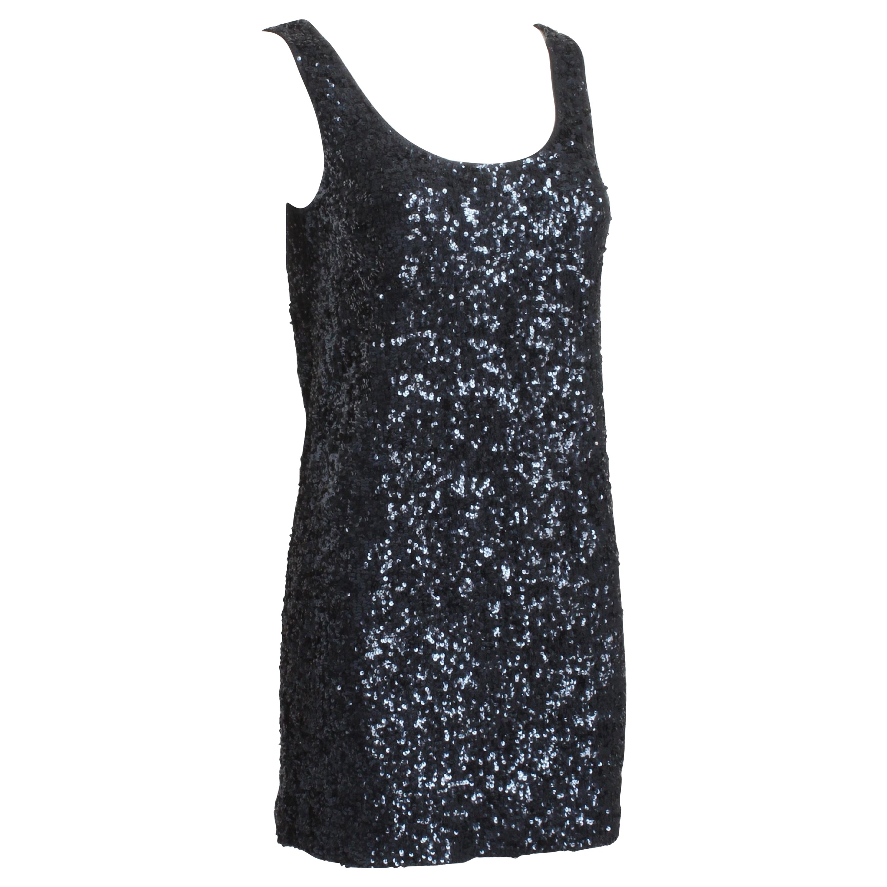 Donna Karan Mini Dress Black Silk Knit Sequins Party Cocktail Sexy LBD Vintage S