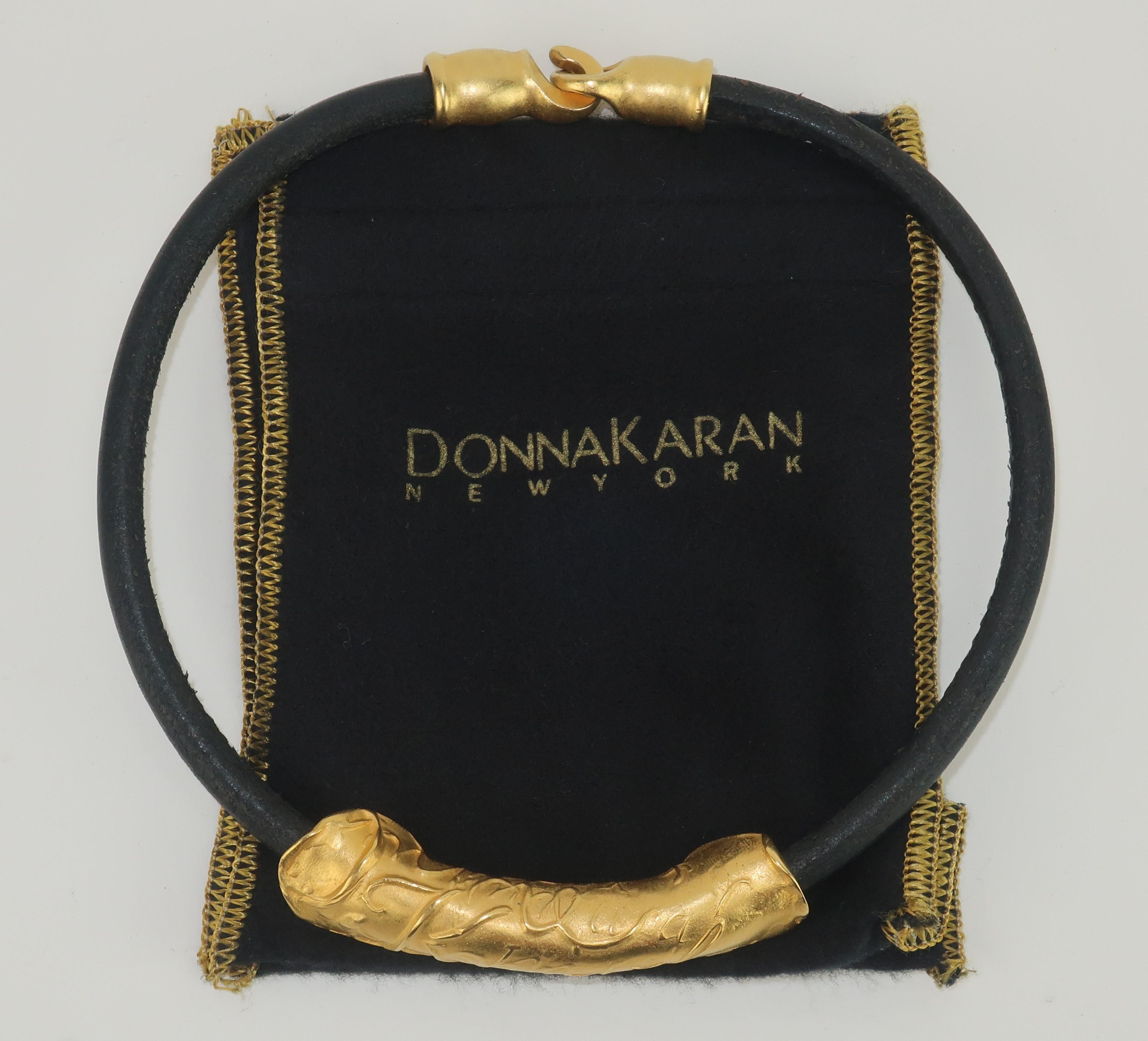 Donna Karan Modernist Gilt Metal & Leather Choker Necklace, 1980's 4
