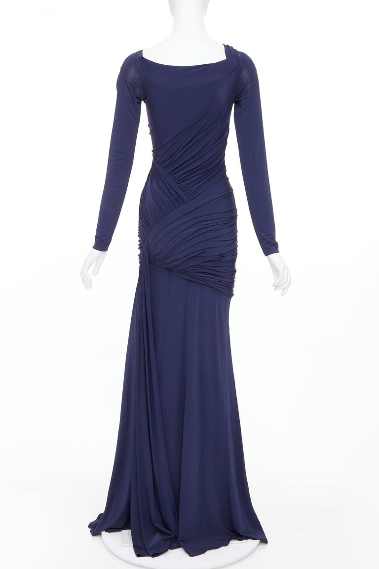 donna karan navy blue dress Embellished Cowl Neck Maxi Dress in Powder Blue - 6