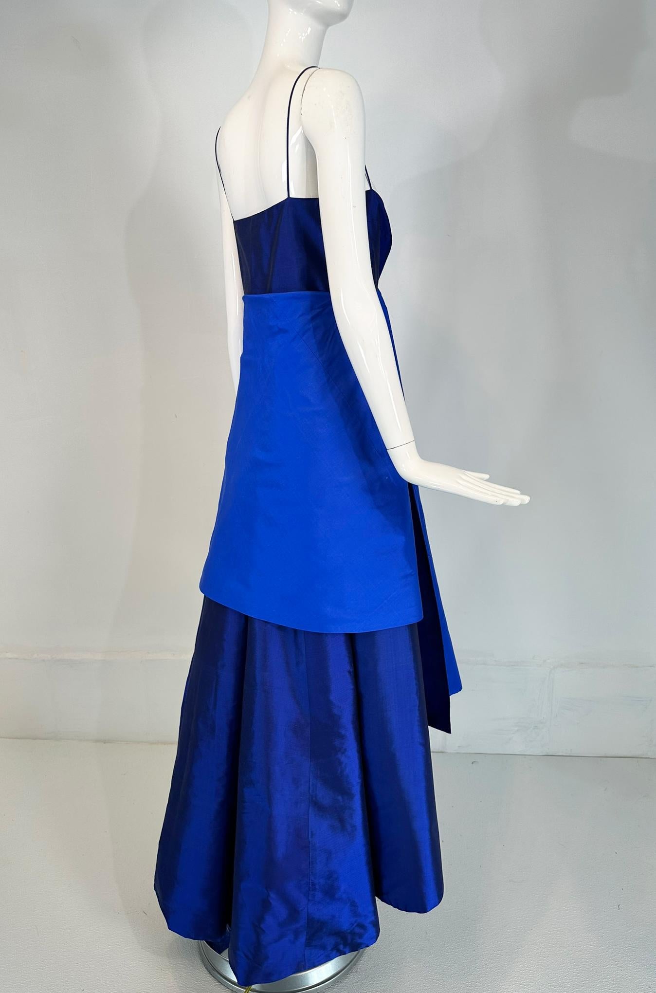 Donna Karan Navy & Lapis Blue Silk Spaghetti Strap Slip Gown with Long Peplum 8 For Sale 6